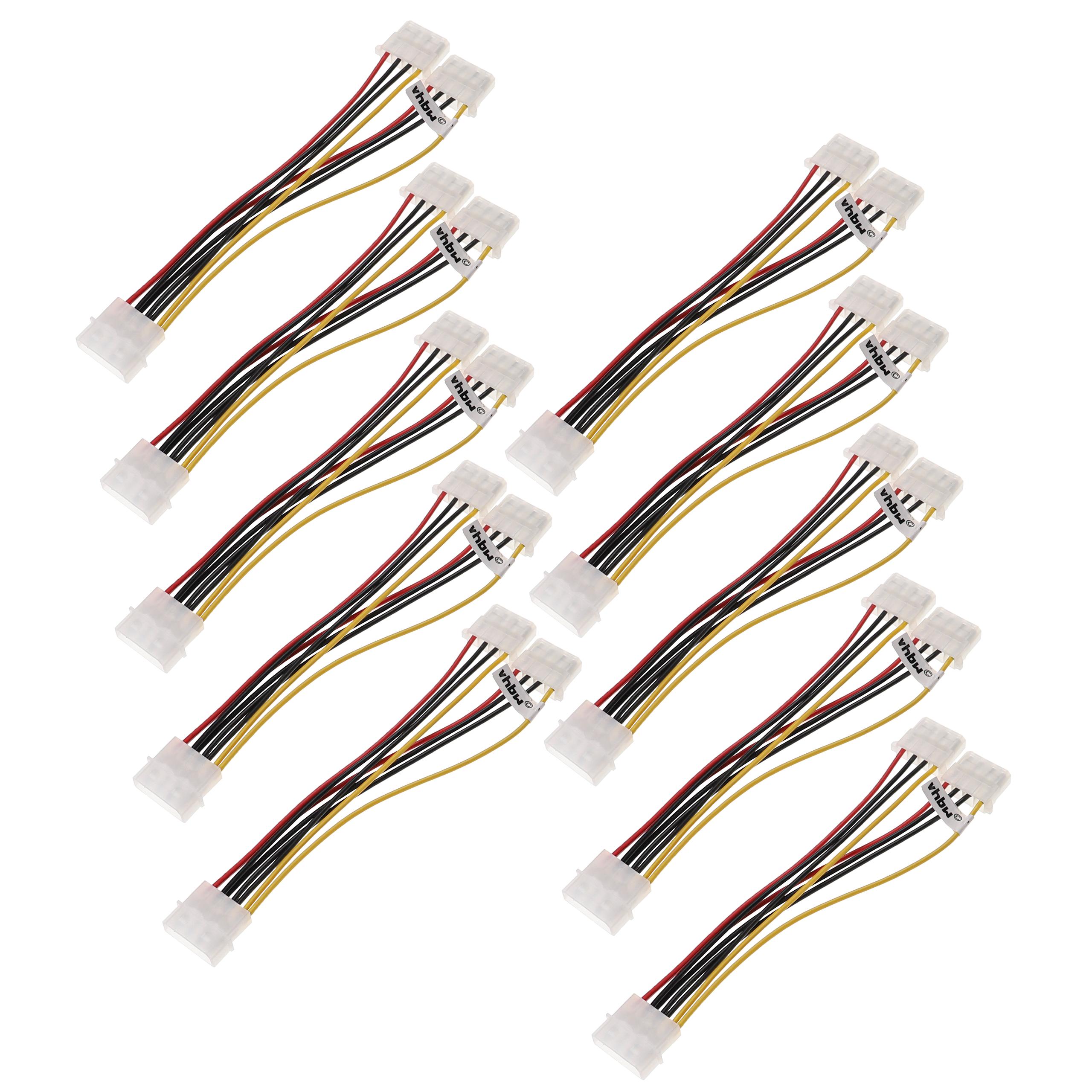 10x Power Cable to 2x Molex socket suitable for Hard Drives - IDE Y Power Cable, 12 cm