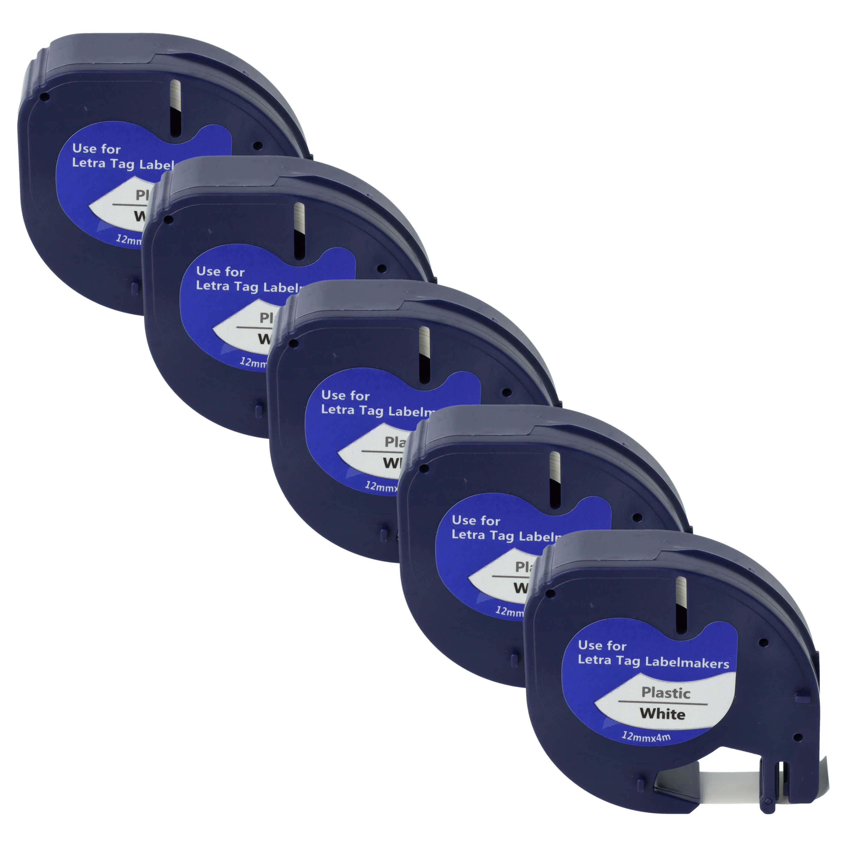 5x Label TapePlastic replaces Dymo S0721610, 91201 - 12 mm Black to White
