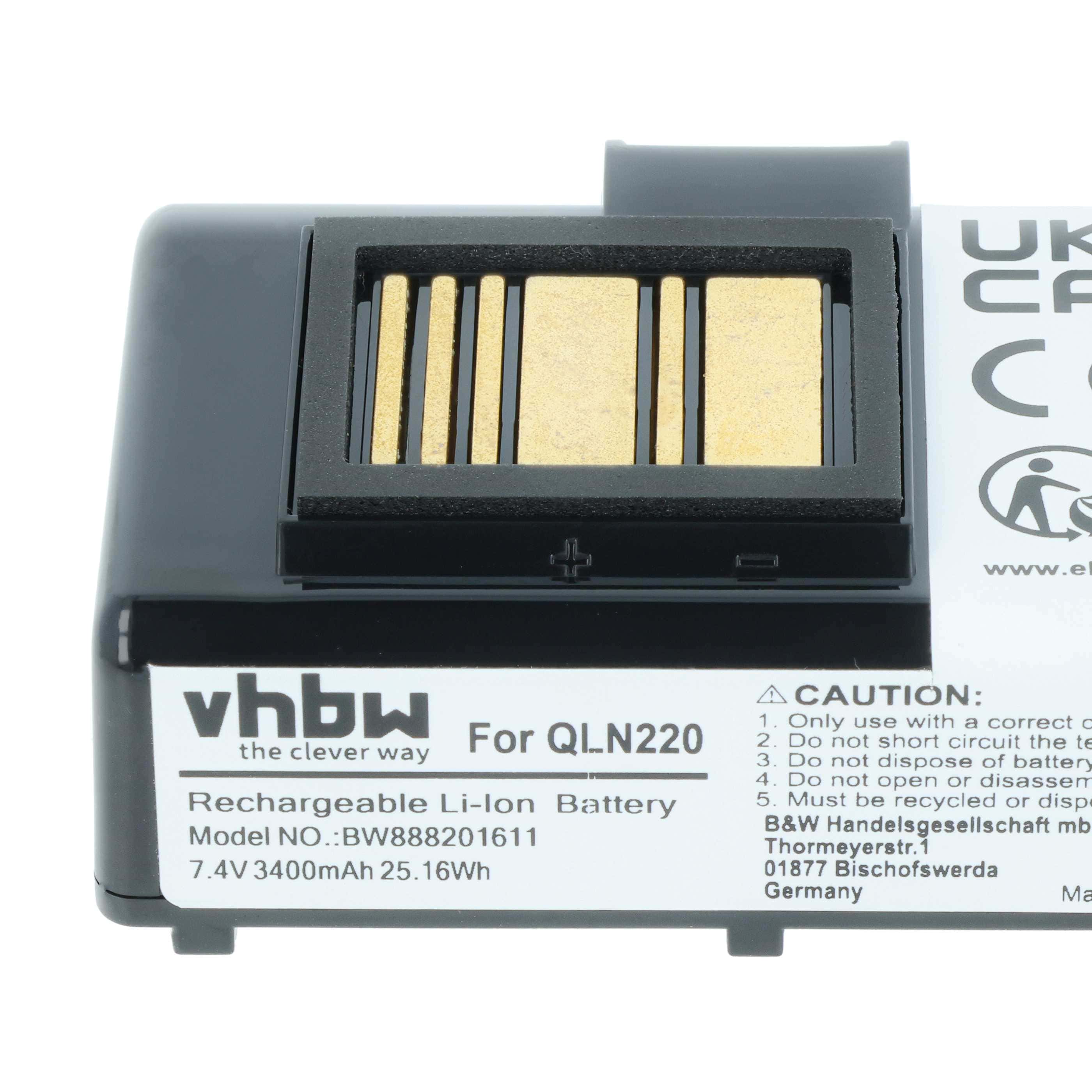 Printer 5x Battery replaces Zebra BTRY-MPP-34MAHC1-01, AT16004, BTRY-MPP-34MA1-01 - 3400 mAh 7.4 V Li-Ion