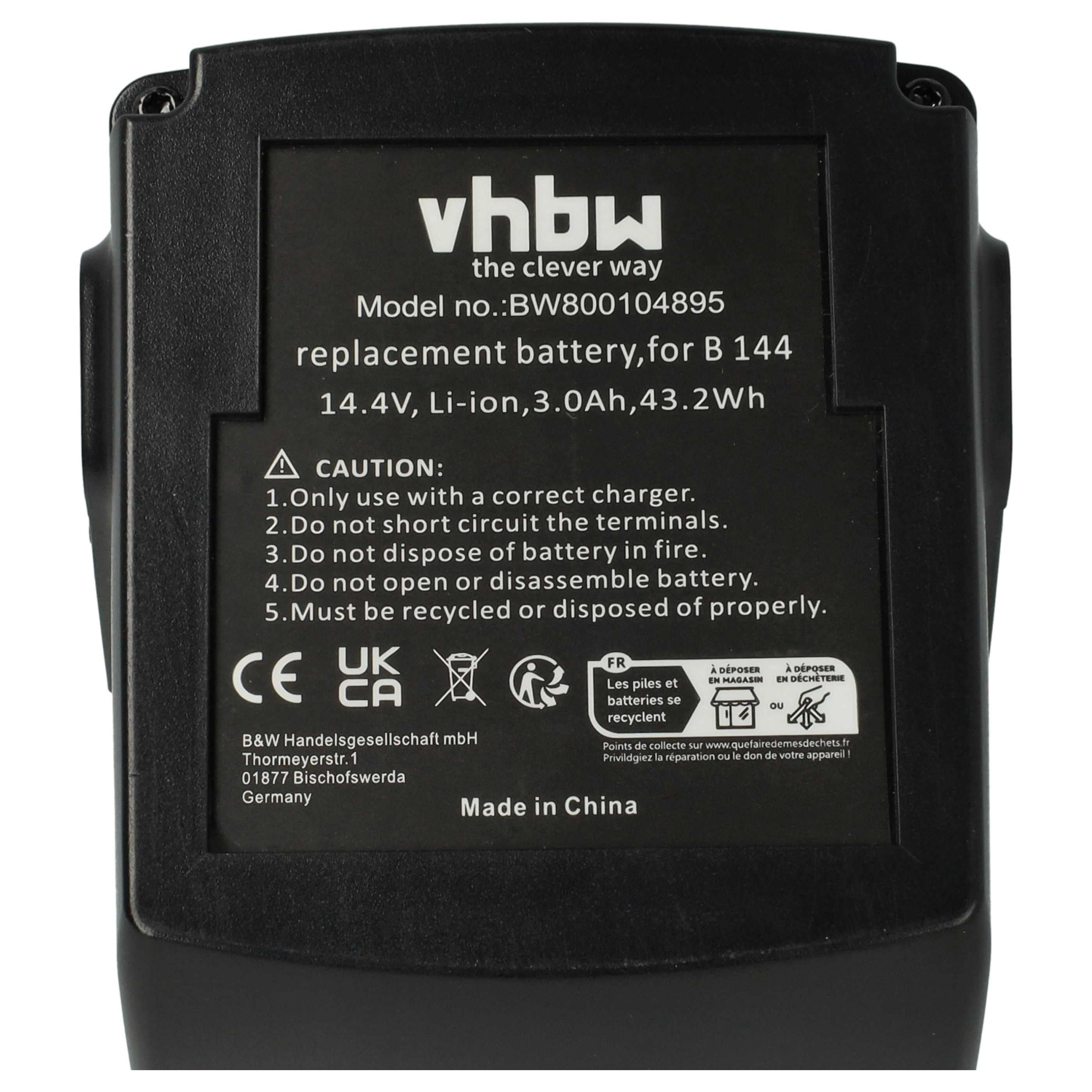 3x Battery replaces Hilti 273114, B144, B 144/2.6, B144 Li-Ion Electric Power Tool - 3000 mAh, 14.4 V, Li-Ion