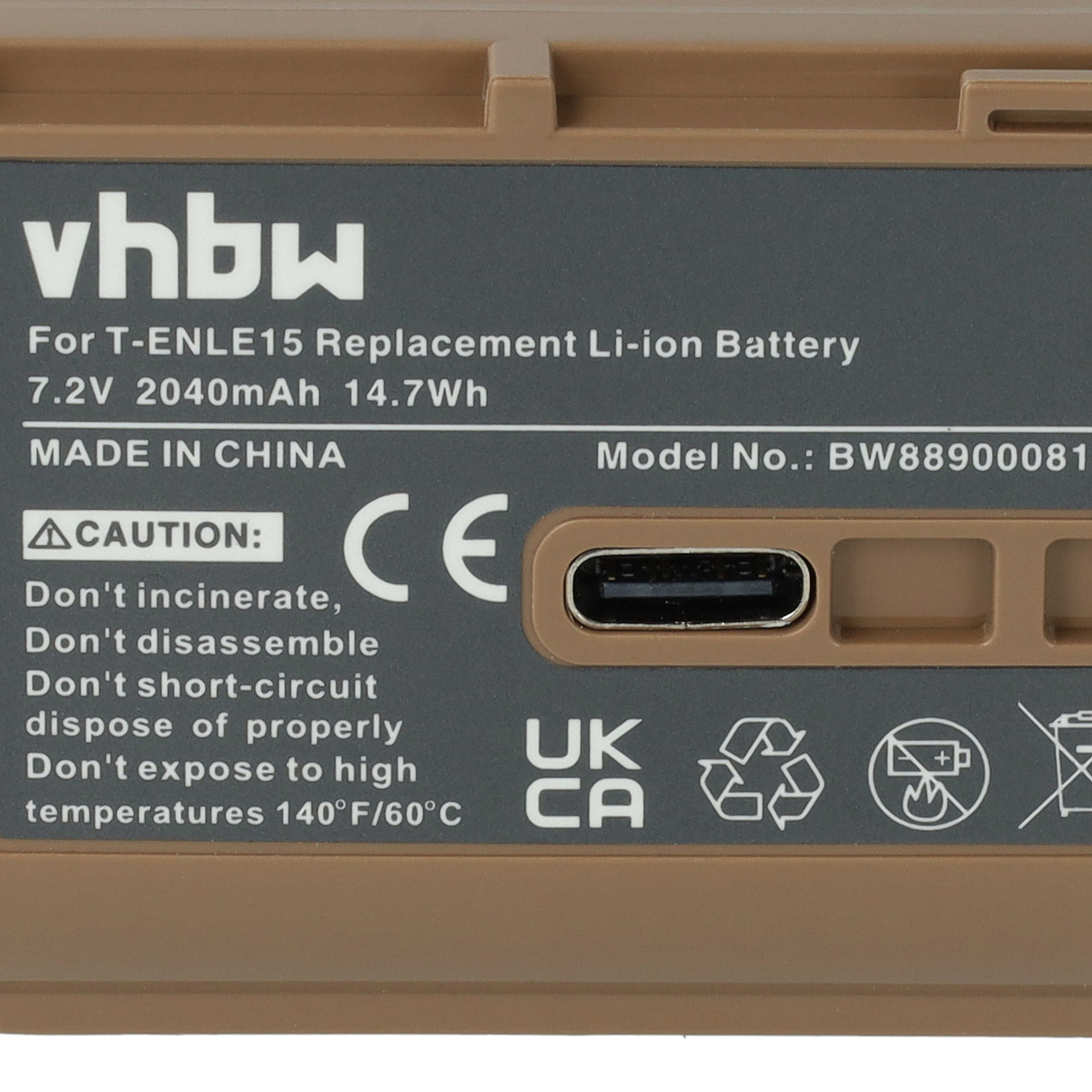 Battery Replacement for Nikon EN-EL15, EN-EL15A - 2040mAh, 7.2V, Li-Ion with Info Chip, with USB C Socket