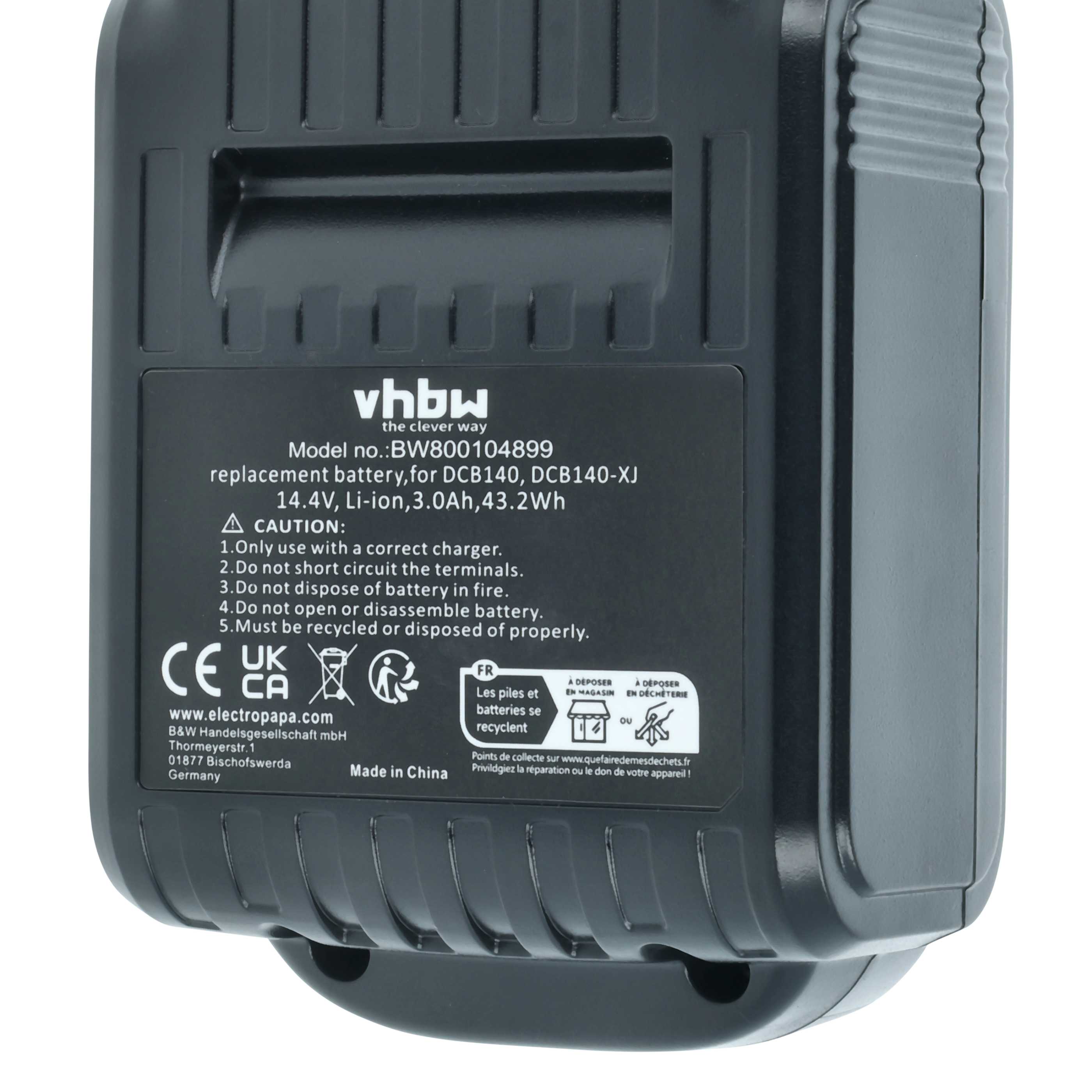 Batteria sostituisce Dewalt DCB142, DCB141, DCB140-XJ, DCB140, DCB-141-XJ per attrezzo - 3Ah 14,4V Li-Ion