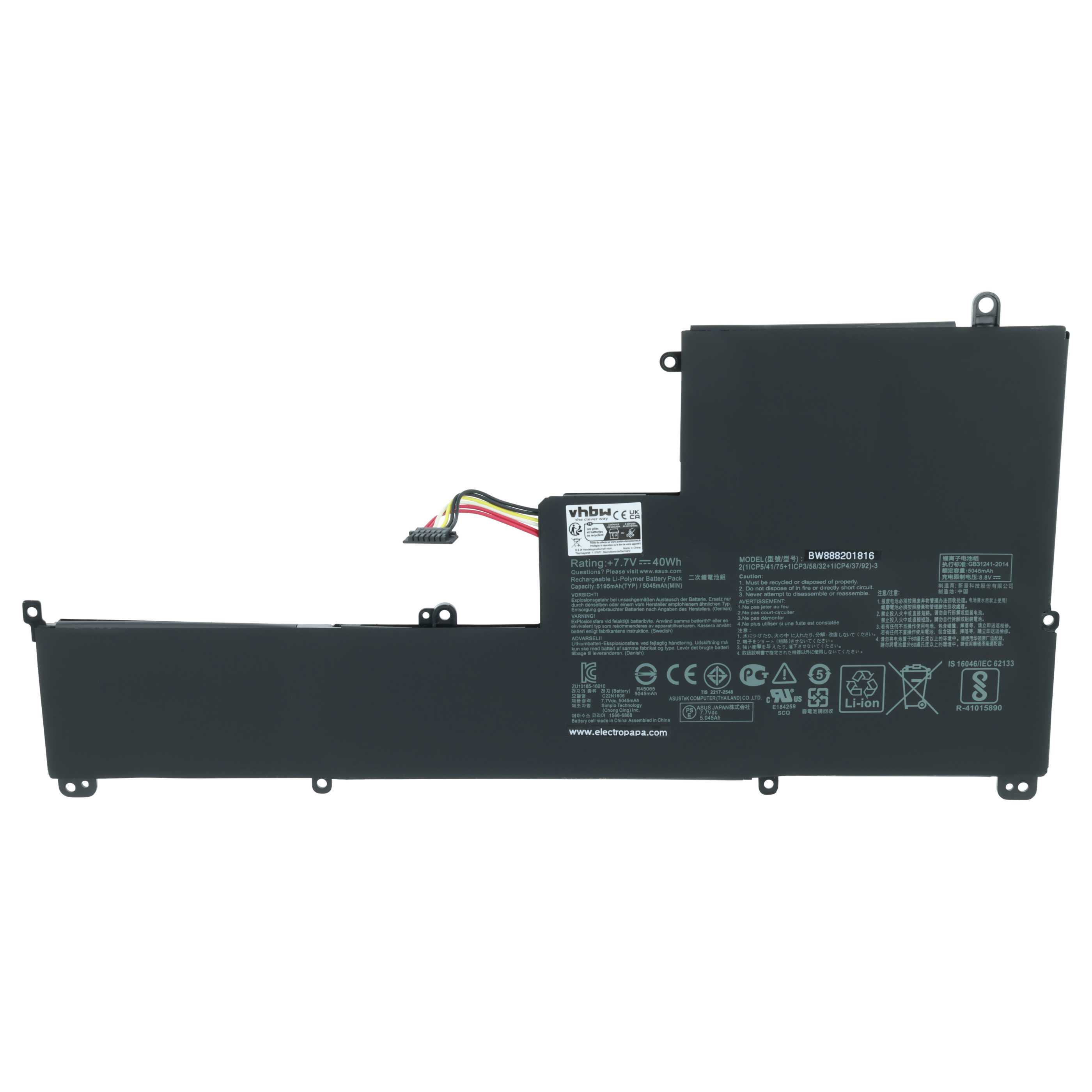 Batteria sostituisce Asus C23N1606, 0B200-02210000, 0B200-02210100 per notebook - 5050mAh 7,7V Li-Poly