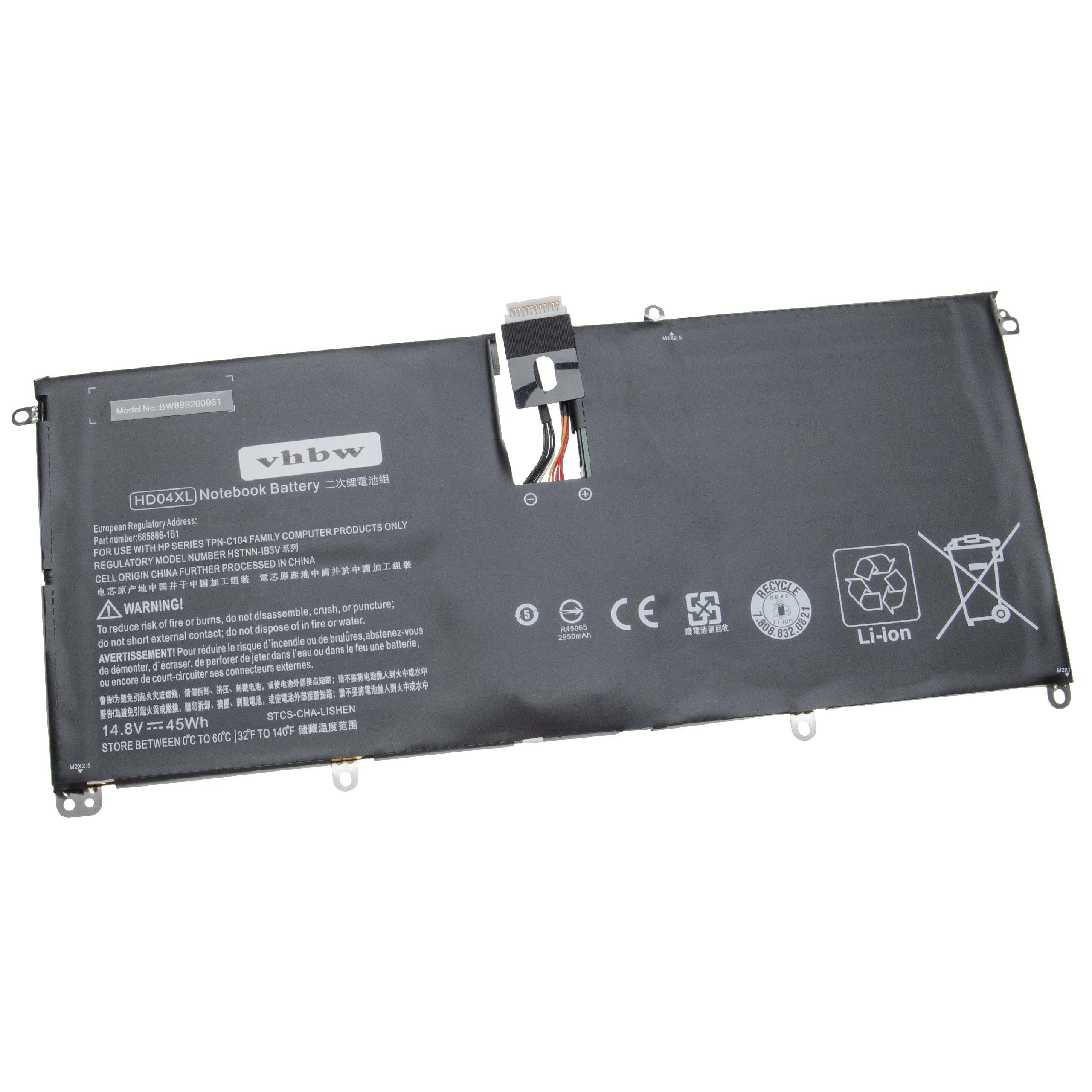Notebook Battery Replacement for HP 685866-1B1, 685989-001, 685866-171, HD04XL - 2950mAh 14.8V Li-Ion, black