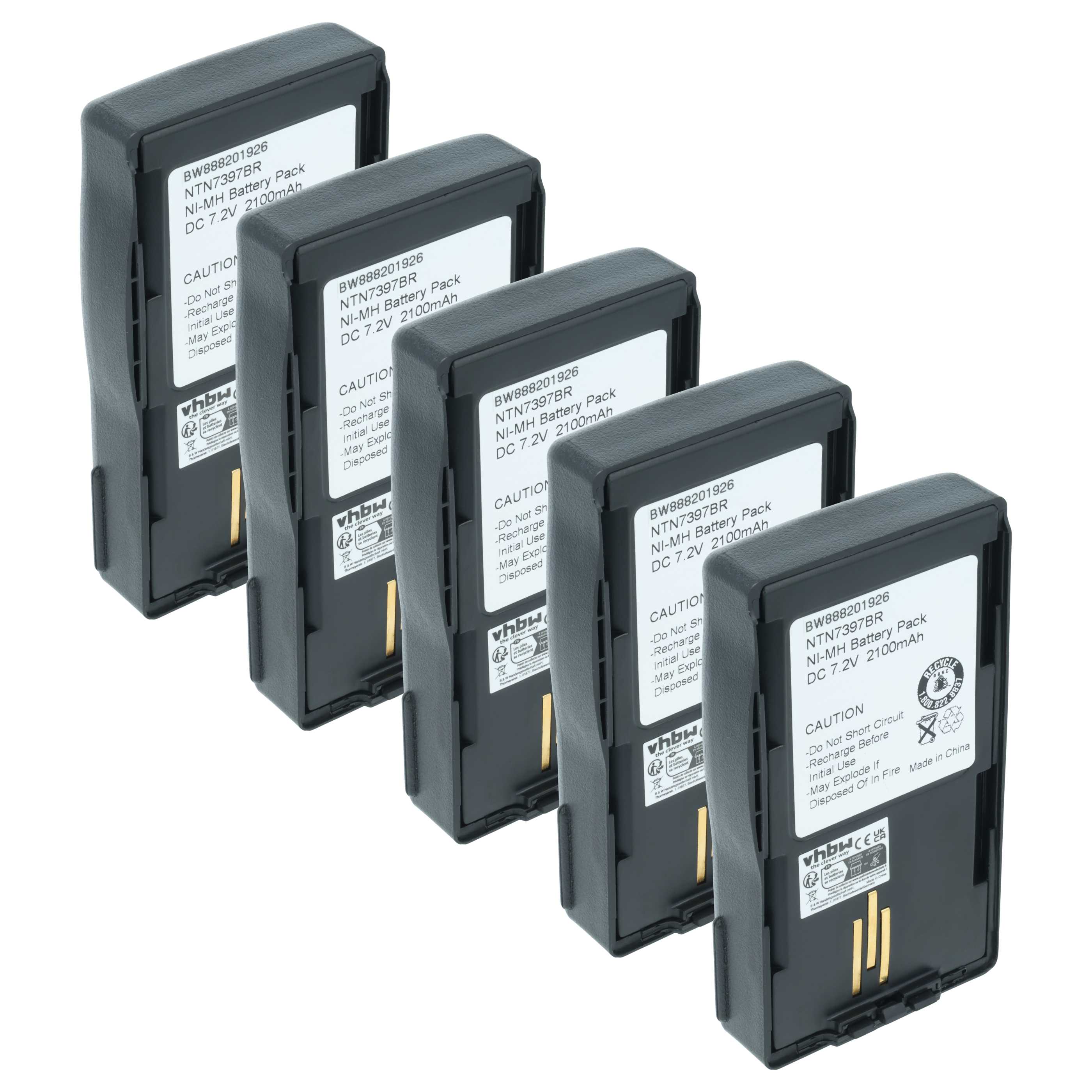 Radio 5x Battery replaces Motorola NTN7394, NTN7394AR, NTN7394A, NTN7394B, NTN7394AS - 2100 mAh 7.2 V NiMH