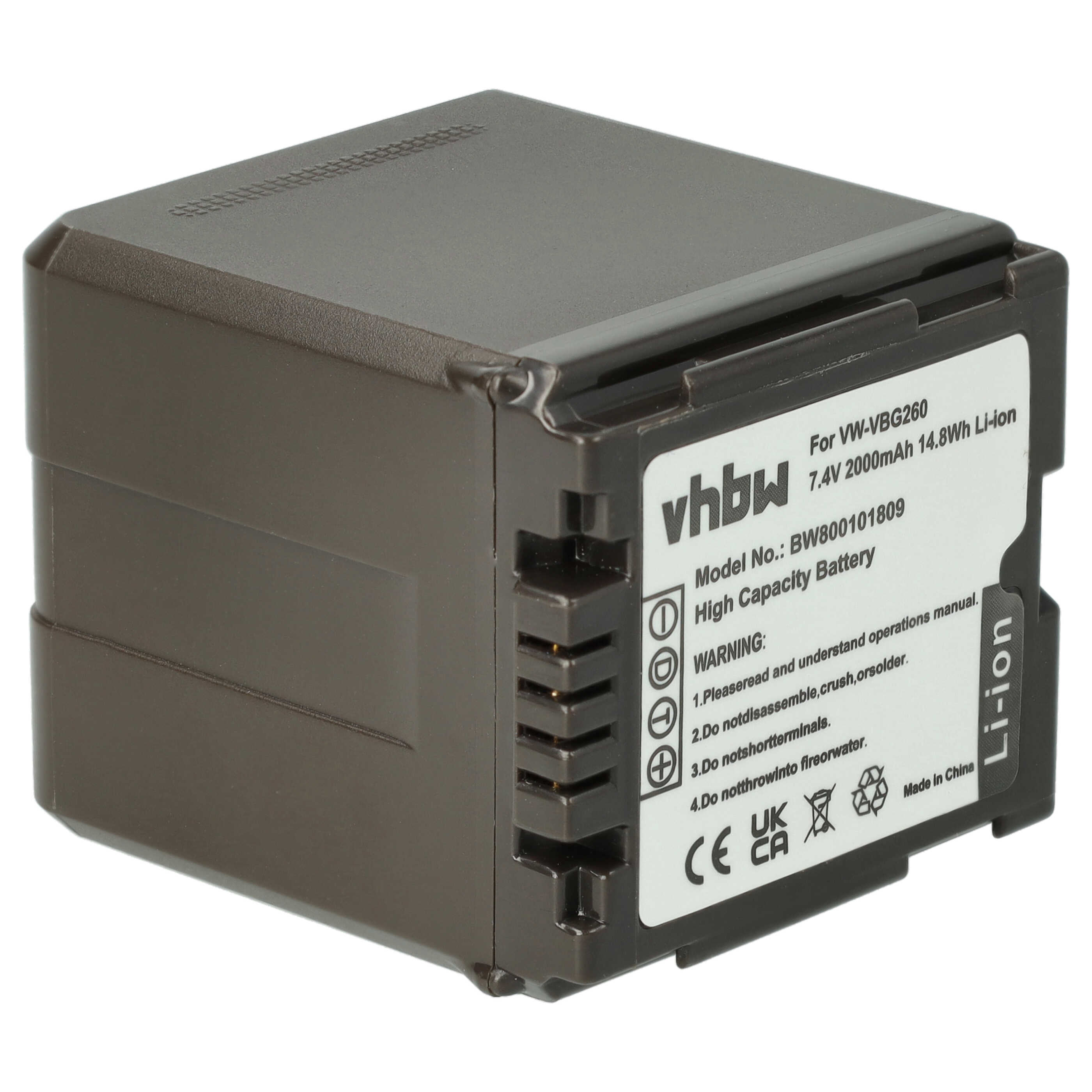 Videocamera 3x Battery replaces Panasonic VW-VBG260 - 2000 mAh 7.2 V Li-Ion