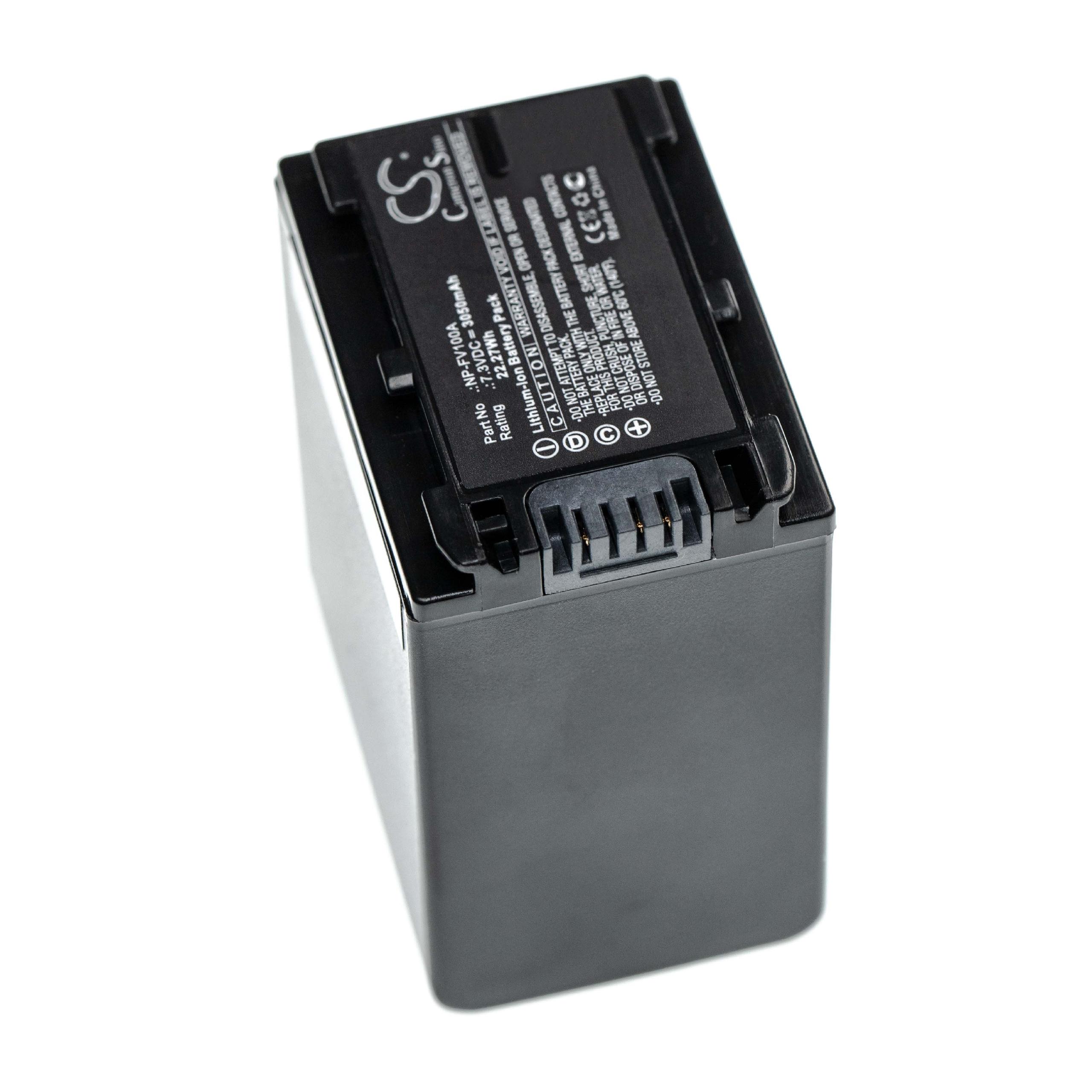 Batterie remplace Sony NP-FV100A pour caméscope - 3050mAh 7,3V Li-ion