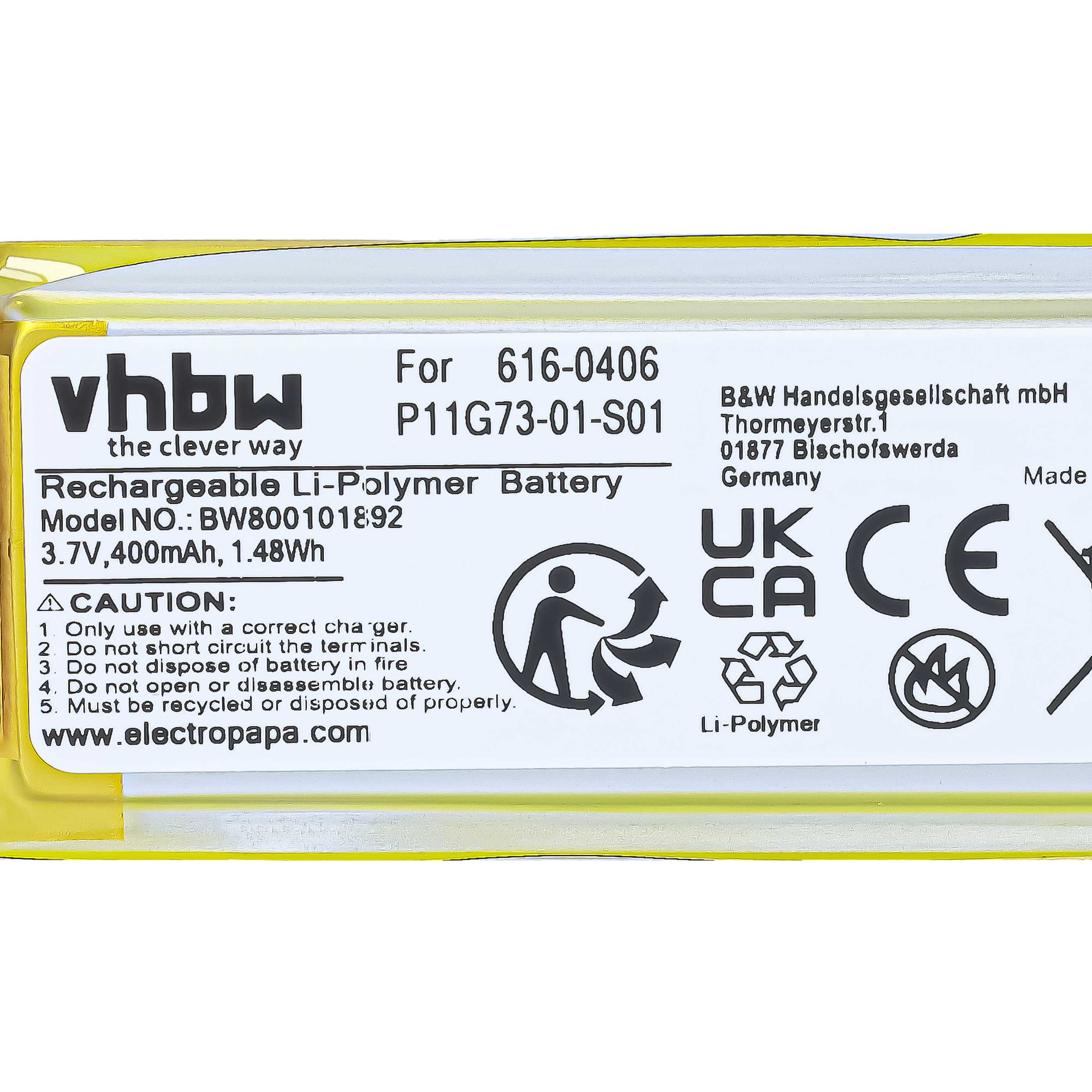 Akumulator do odtwarzacza MP3 zamiennik Apple 616-0406, P11G73-01-S01, 616-0467 - 400 mAh 3,7 V LiPo