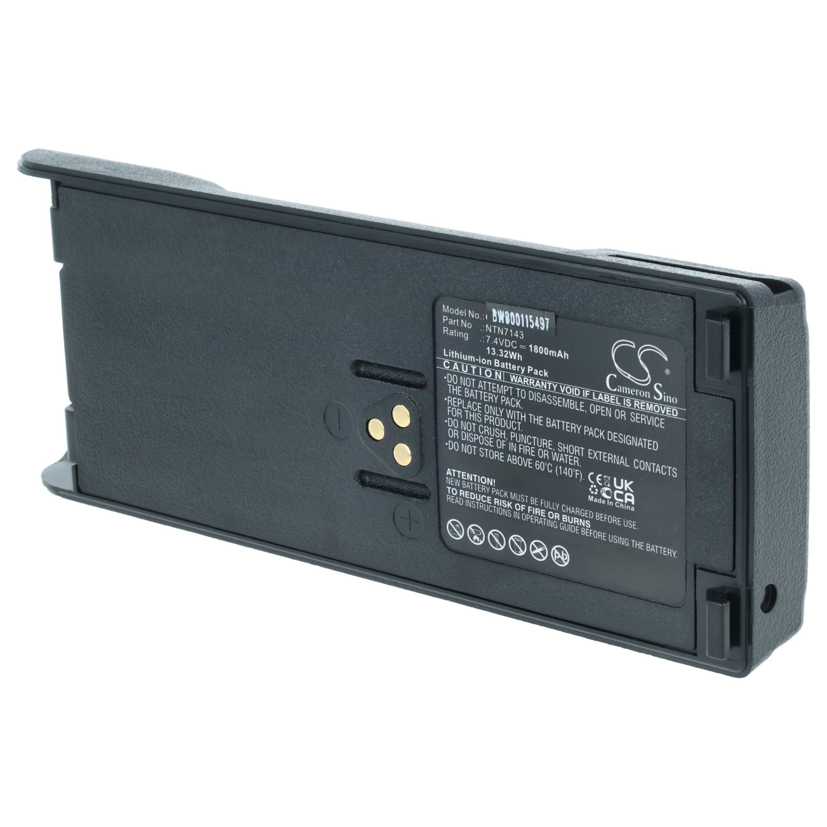 Radio 10x Battery replaces Motorola NTN7143A, NTN7143, FuG11b, NTN7143B - 1800 mAh 7.4 V Li-Ion + Belt Clip