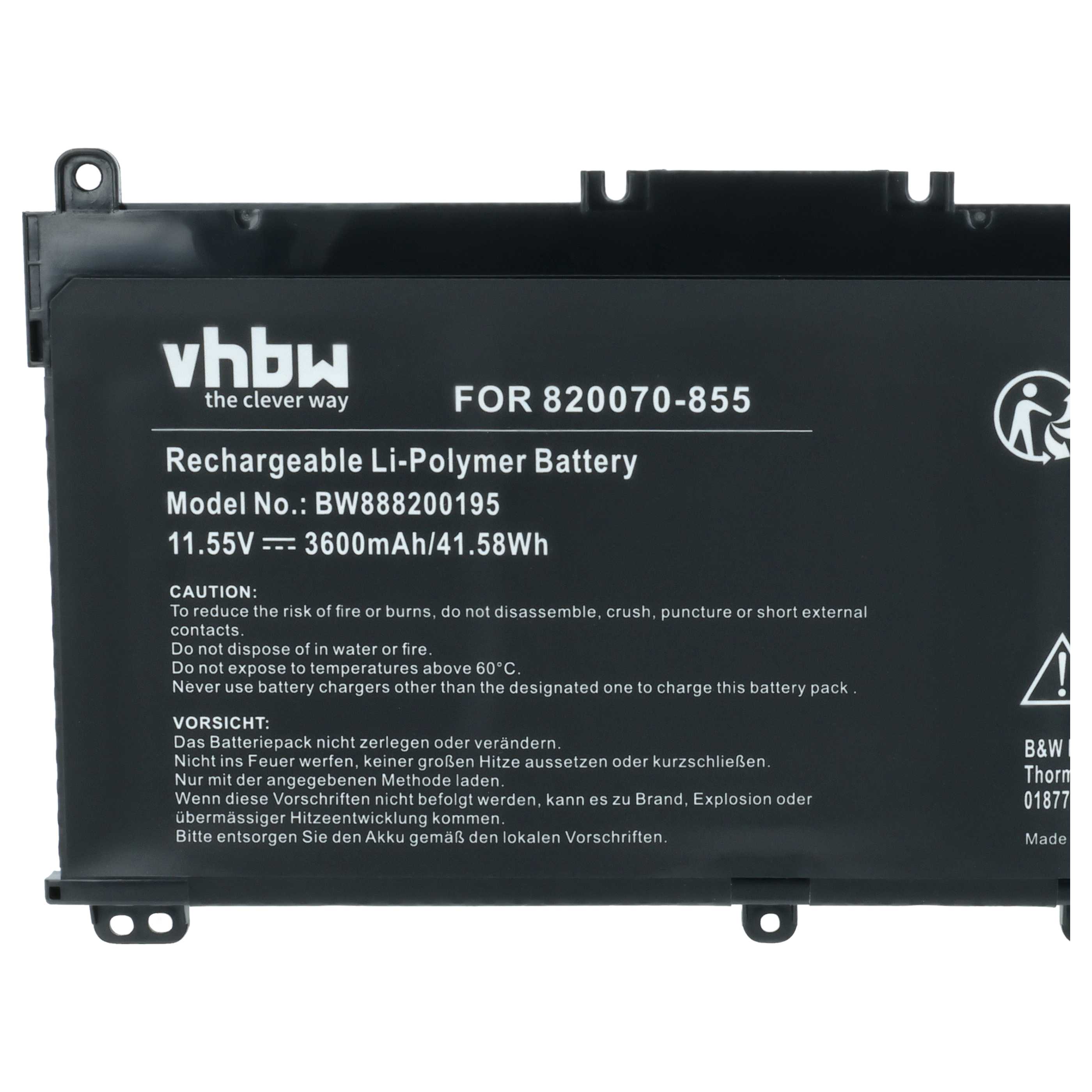 Notebook Battery Replacement for HP HSTNN-DB8S, HSTNN-DB8R, HSTNN-IB80 - 3600 mAh 11.55 V Li-Ion, black