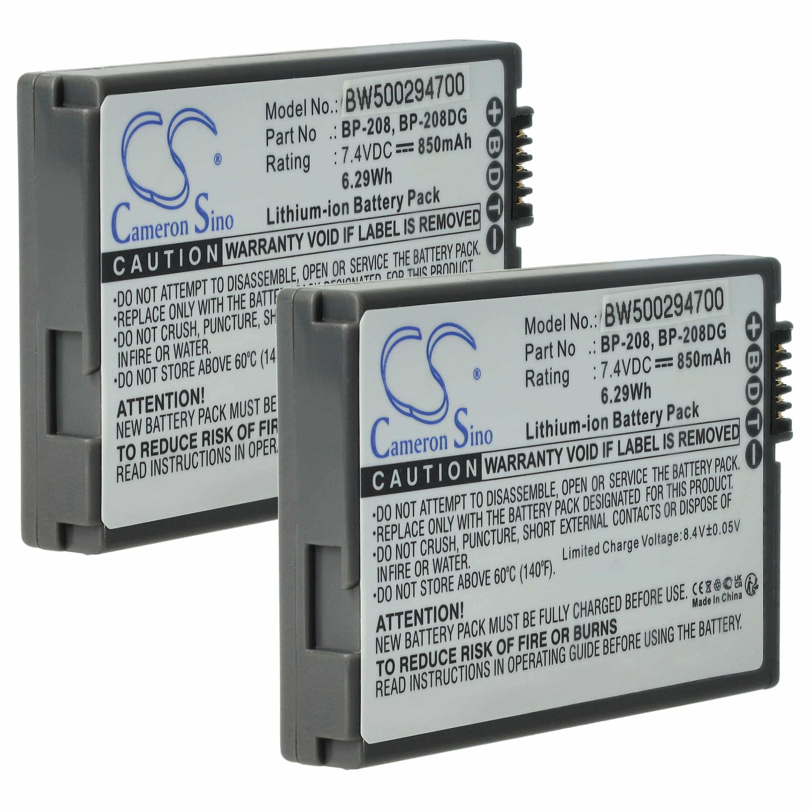 Videocamera 2x Battery replaces Canon BP-308, BP-315, BP-208 - 700 mAh 7.4 V Li-Ion