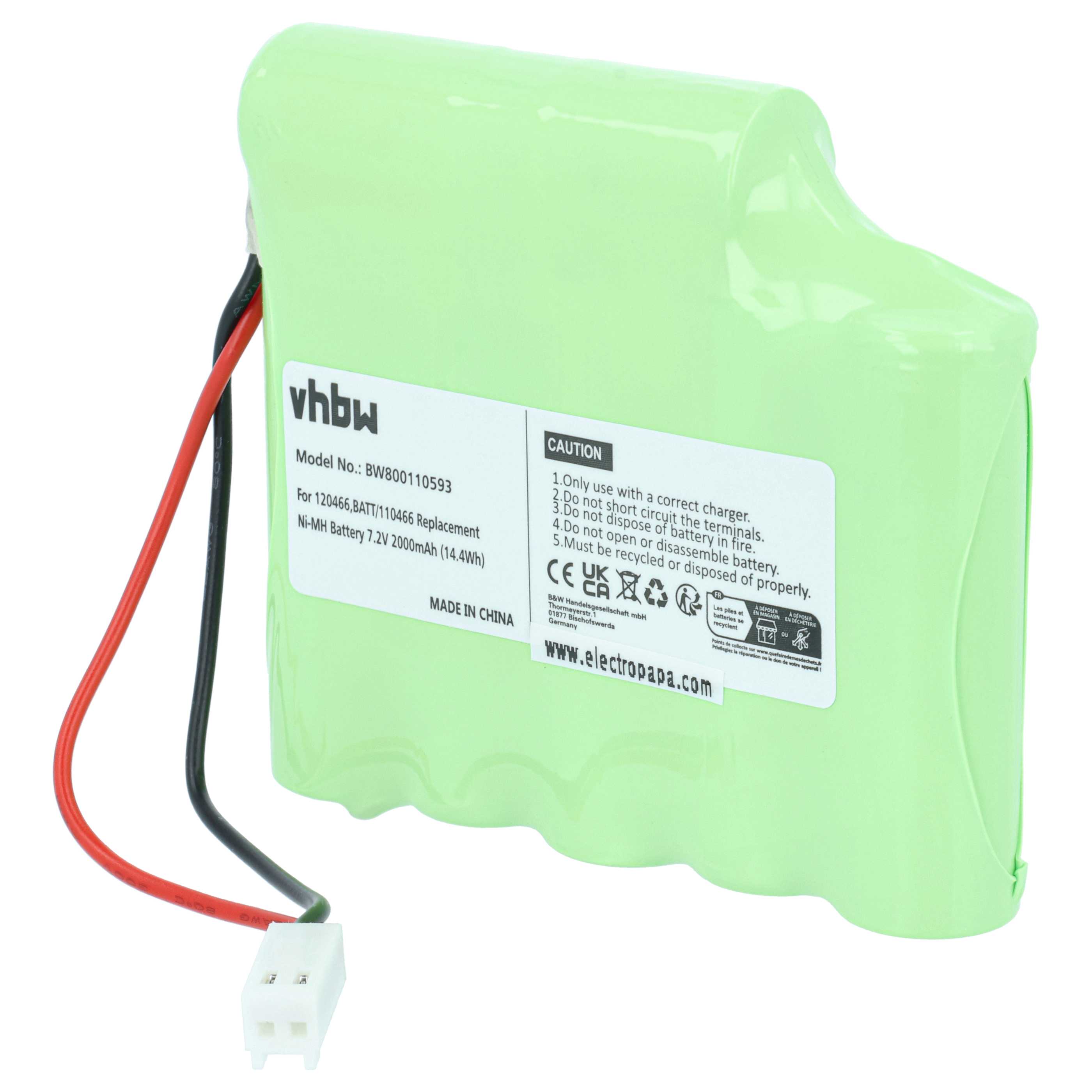 Medical Equipment Battery replaces BATT/110466, 120466 - 2000 mAh 7.2 V NiMH