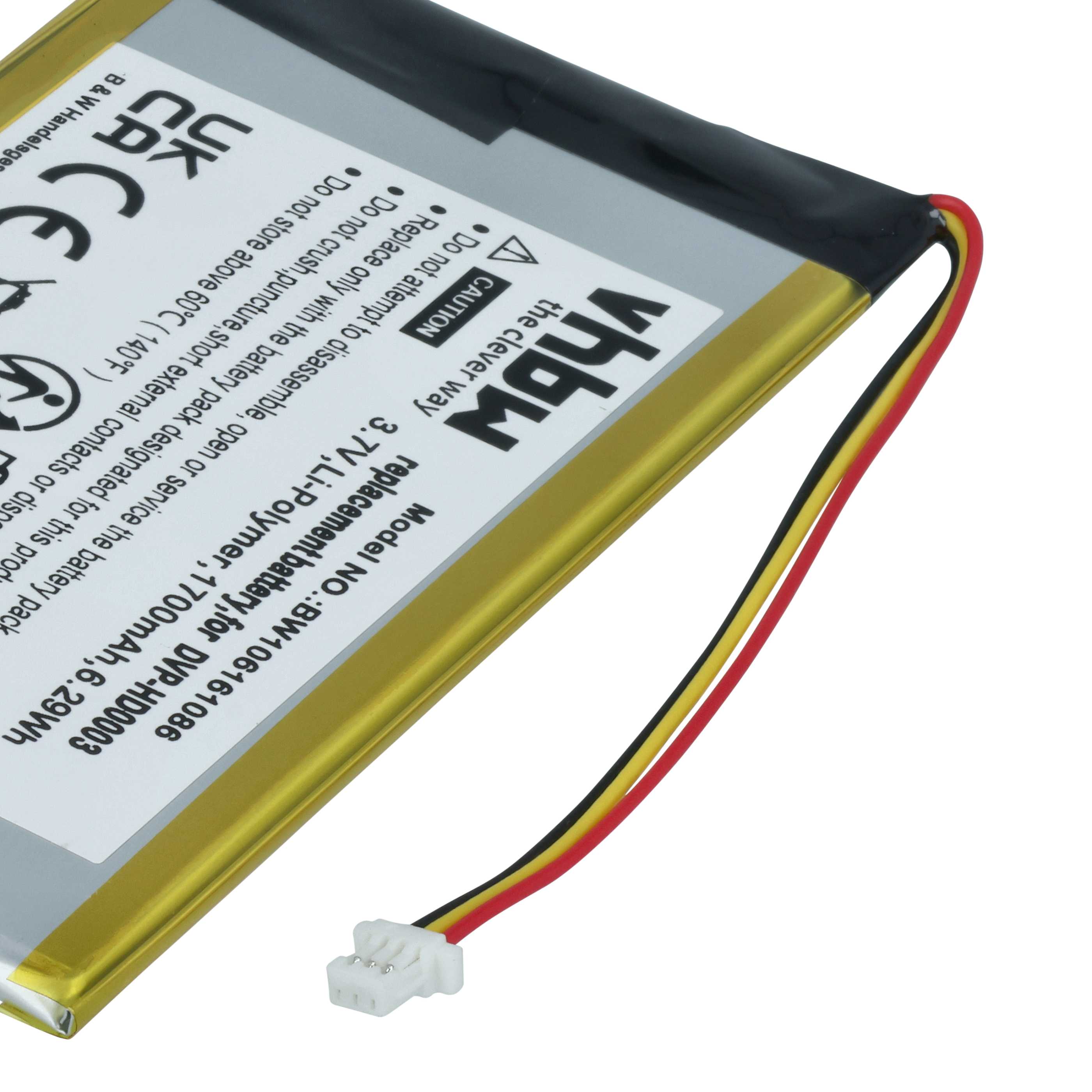 MP3-Player Battery replaces Creative Labs LPCS285385, BA20603R79914, DVP-HD0003 - 1700 mAh 3.7 V Li-polymer