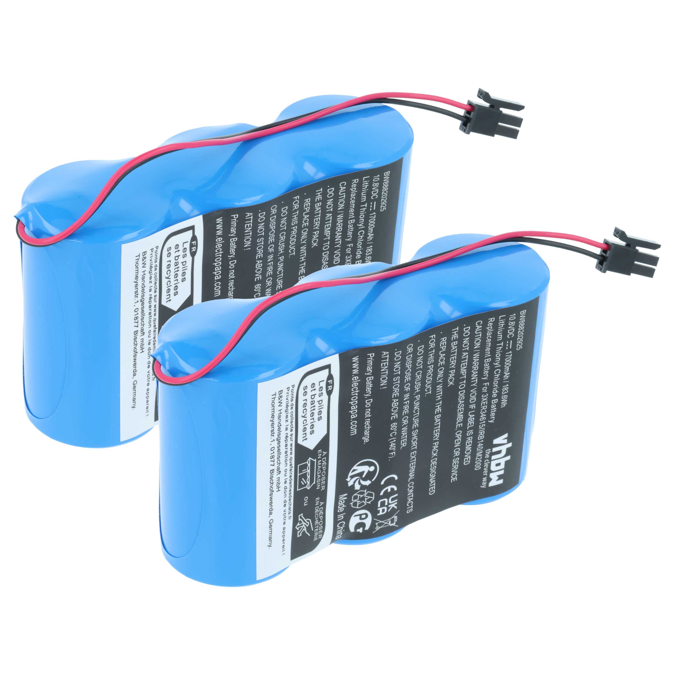 Industrial Robot 2x Battery replaces ABB 3HAB 9999-1, 3HAB9999-1, 1SAP180300R0001 - 17000 mAh 10.8 V Li-SOCl2
