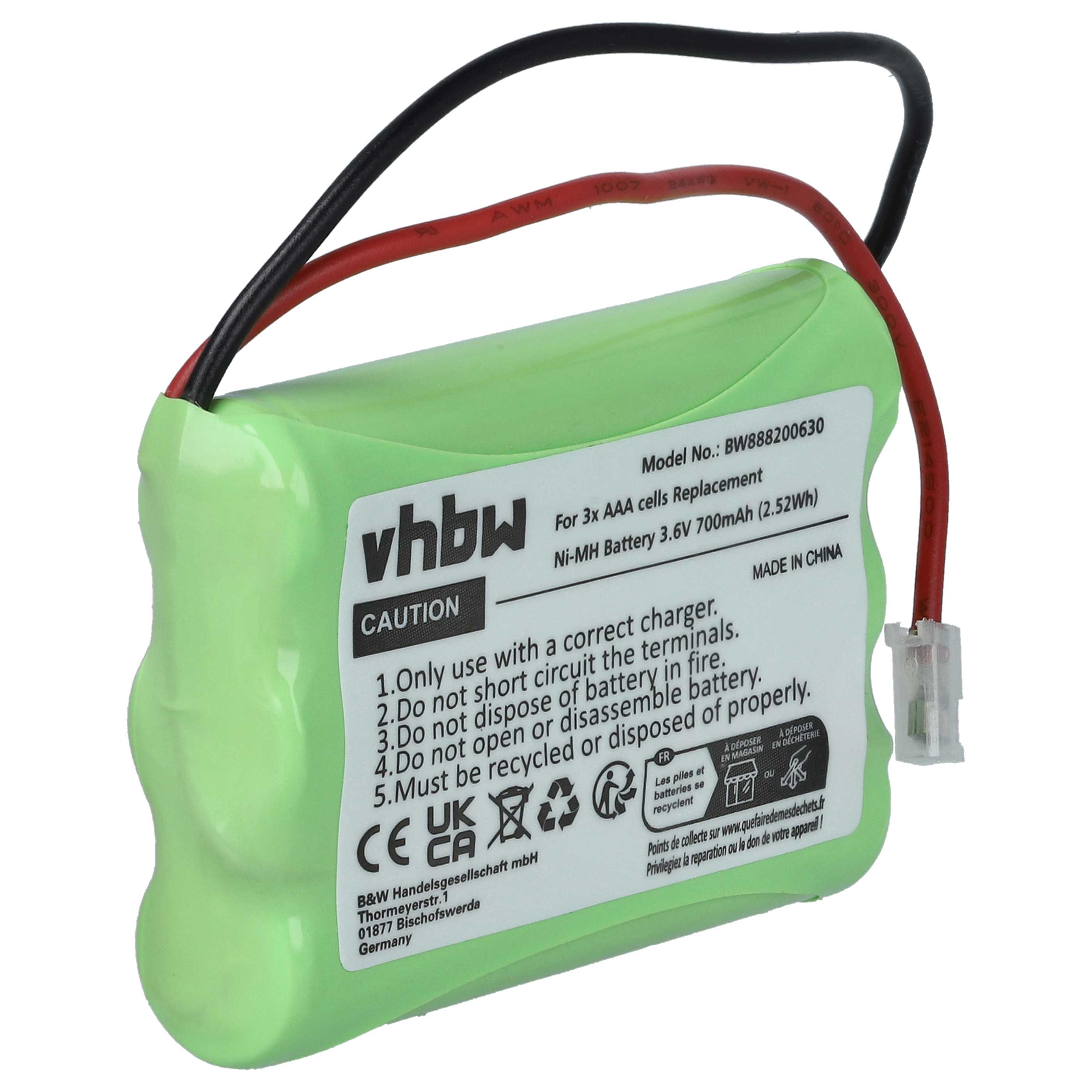 Batería para universal para diversos dispositivos - 700mAh 3,6V NiMH, 3x celdas, tipo AAA, Micro, HR03