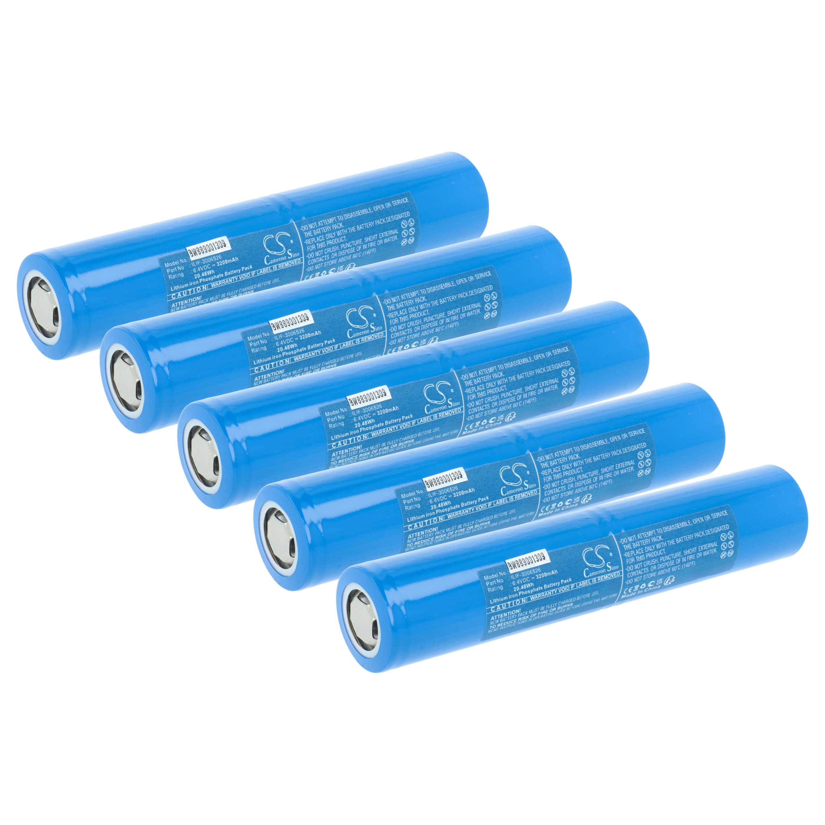 Taschenlampe-Akku (5 Stück) als Ersatz für Maglite ILIF-3006526 für Maglite - 3200mAh 6,4V Li-Ion