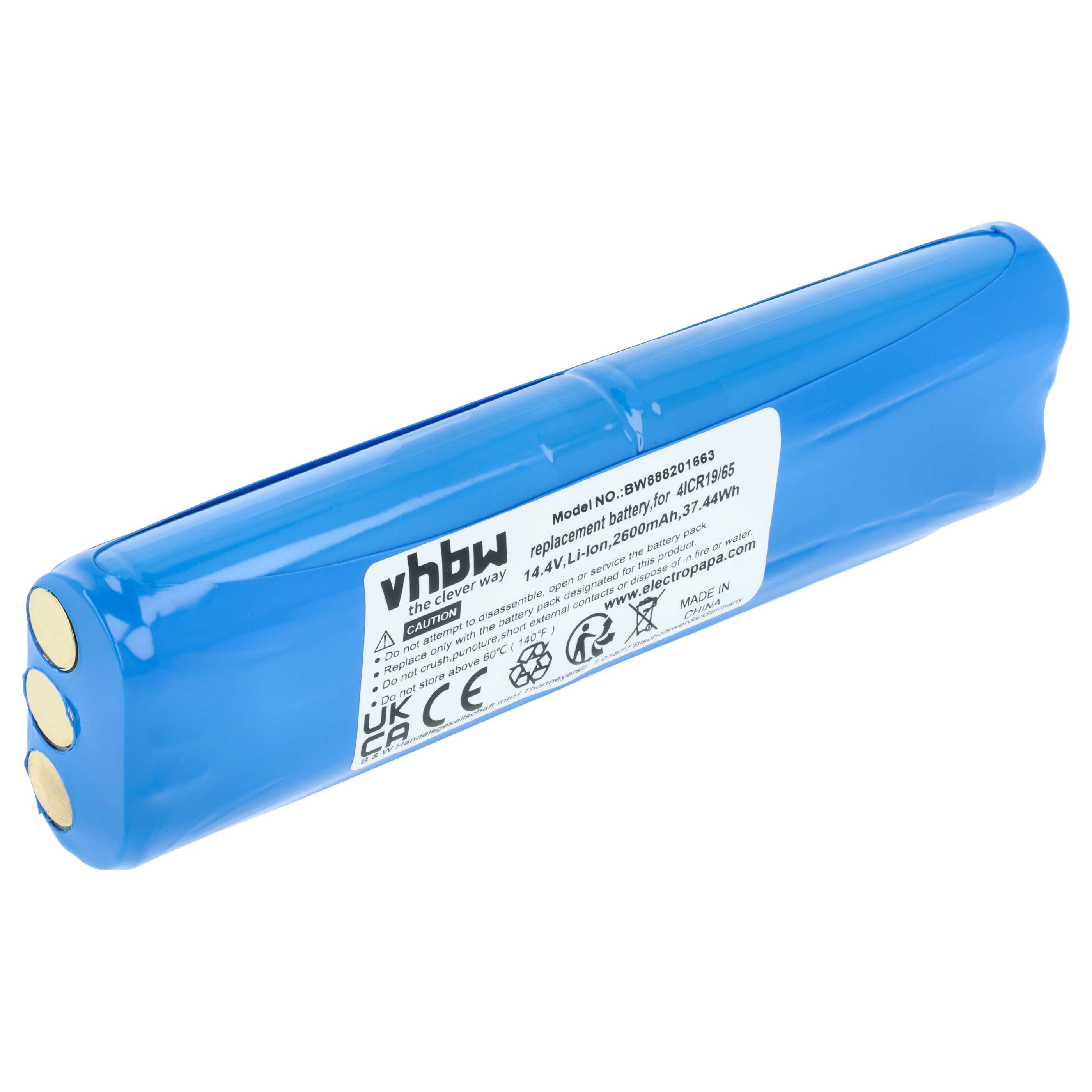 Battery replaces Bissell 4ICR19/65, 1607381 for Philips etc. 2600mAh, 14.4V, Li-Ion