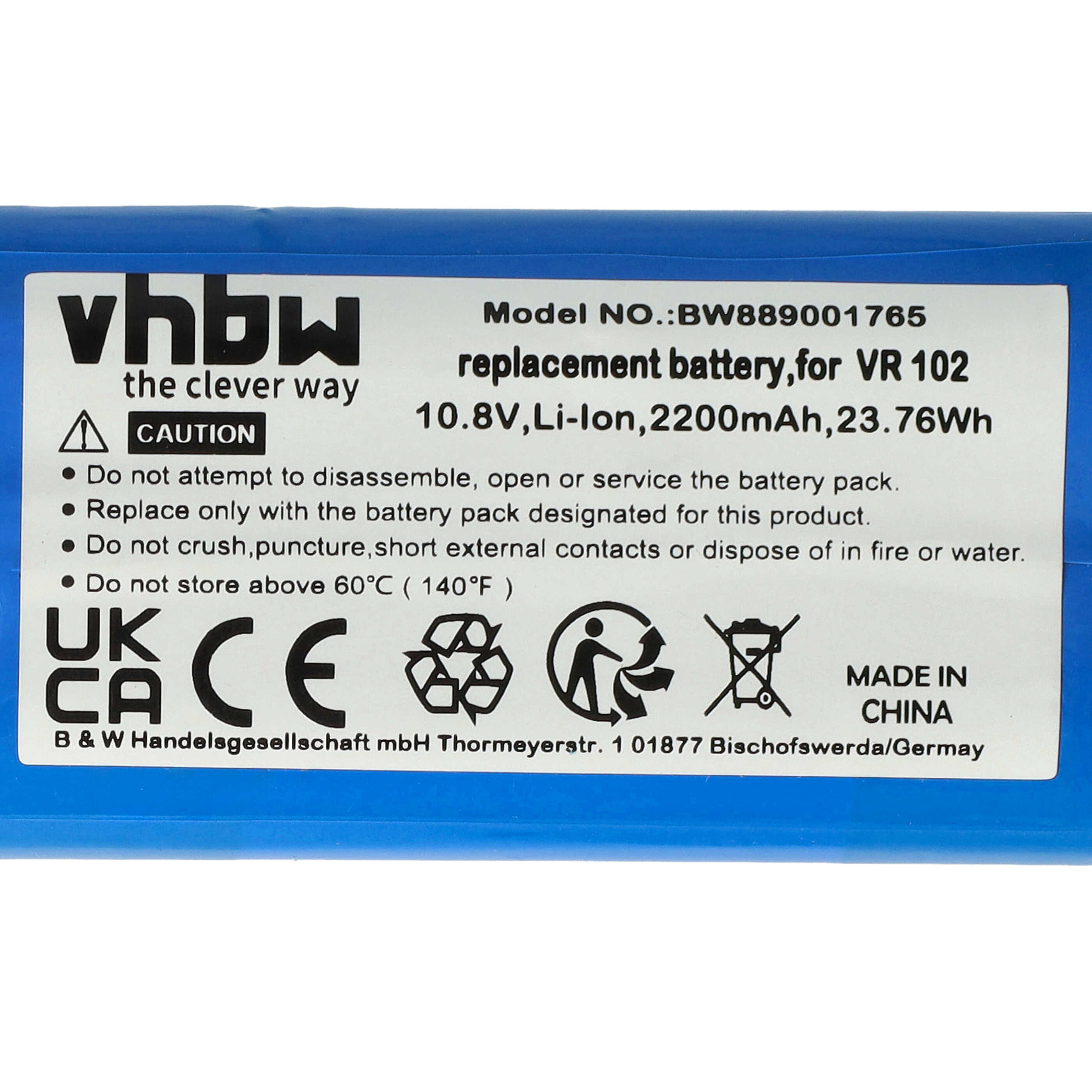 Akku als Ersatz für Vileda 167129, R9VR102 für Vileda - 2200mAh 10,8V Li-Ion