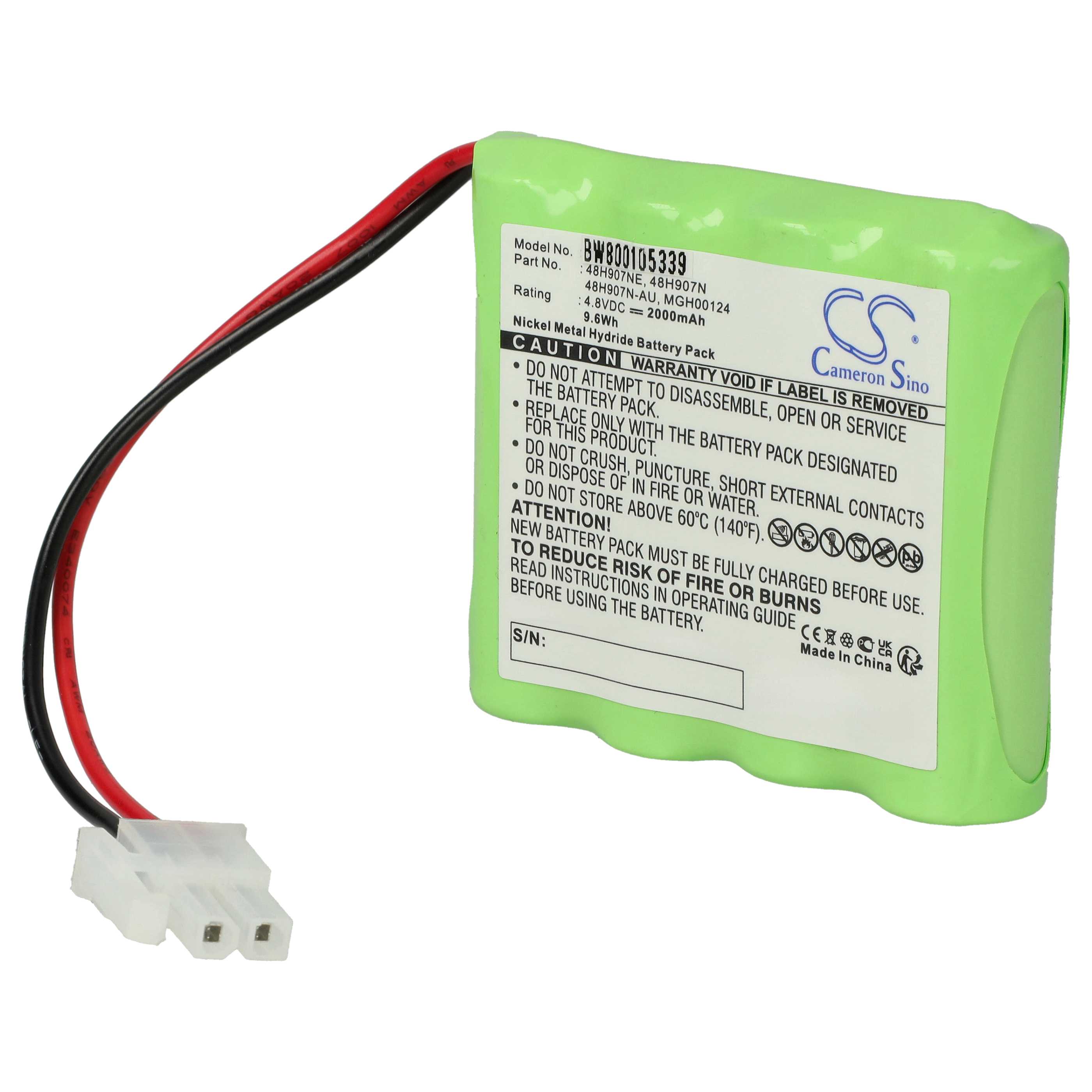 Batería reemplaza Omron 48H907N-AU, 48H907N, MGH00124, 48H907NE para tecnología médica (2000 mAh, 4,8 V, NiMH)