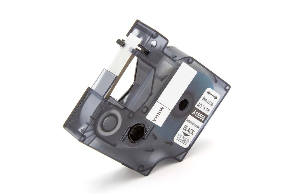 Cassetta nastro sostituisce Dymo 18508 per etichettatrice Tyco 9mm nero su trasparente, poliestere