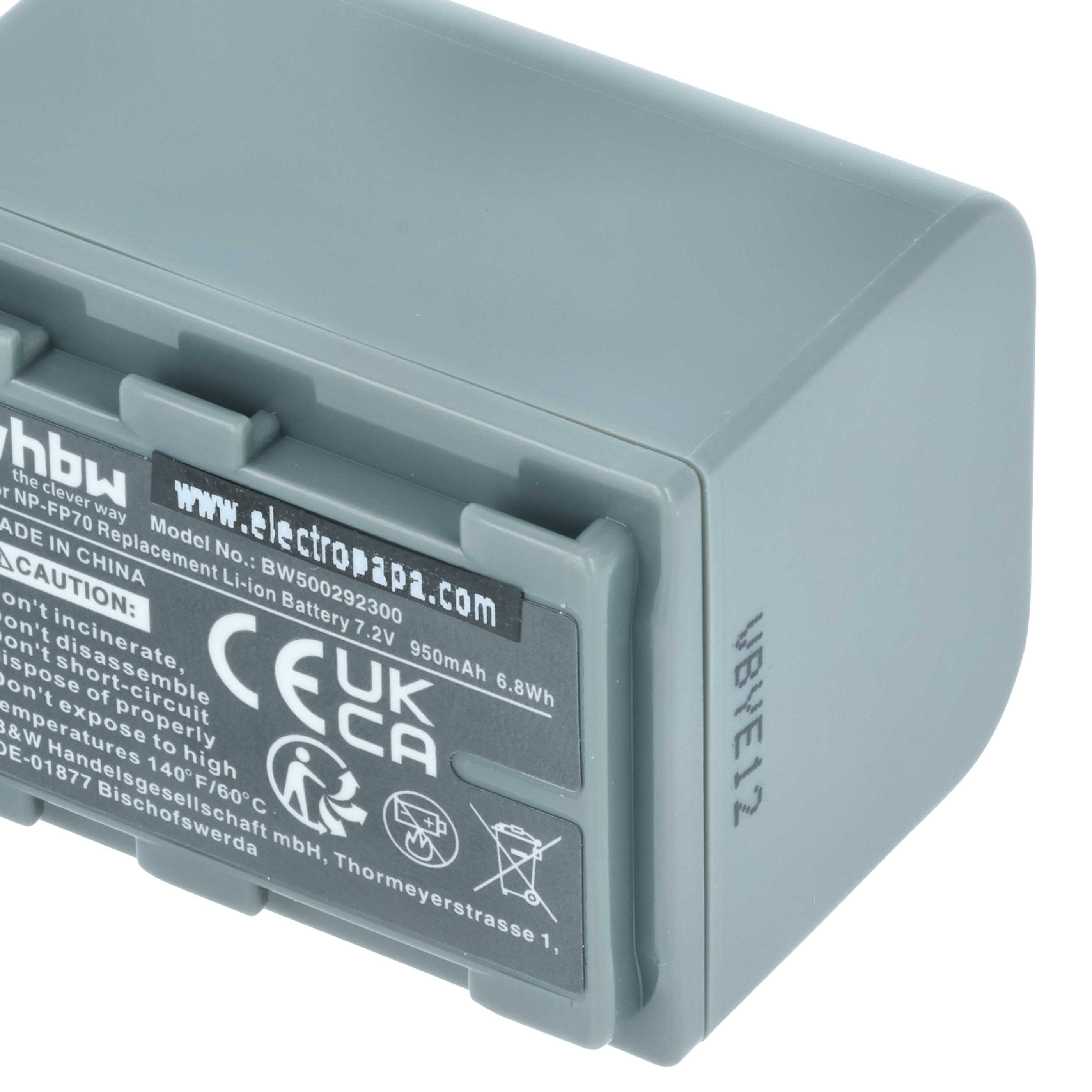 Videocamera 3x Battery replaces Sony NP-FP60, NP-FP51, NP-FP50, NP-FP30, NP-FP70 - 950 mAh 7.2 V Li-Ion