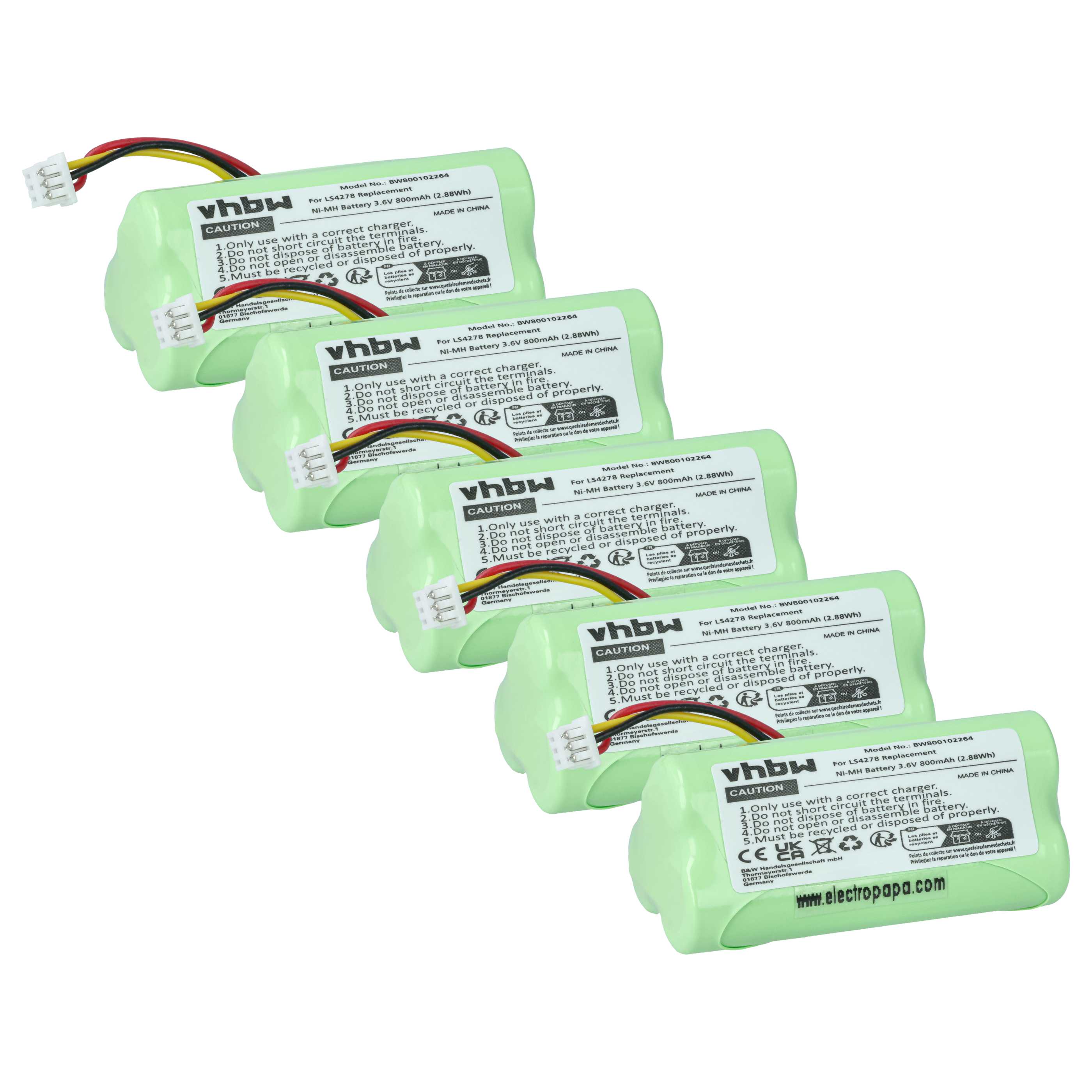 5x Batería reemplaza 82-67705-01, BTRY-LS42RAAOE-01 para escáner código de barras (800 mAh, 3,6 V, NiMH)
