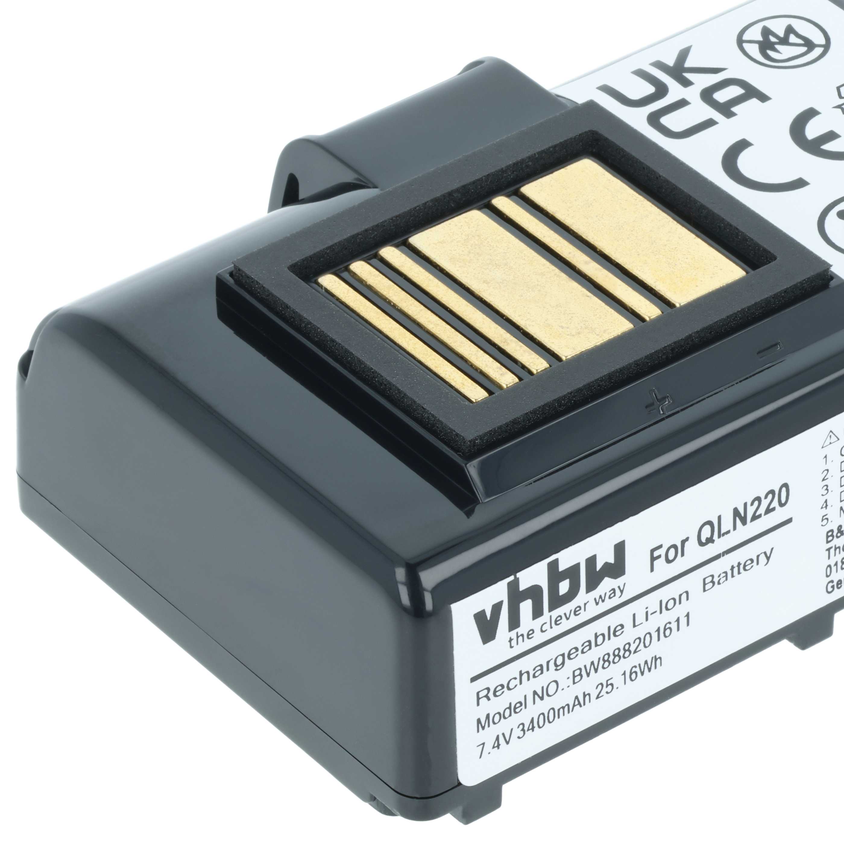 Batteria sostituisce Zebra BTRY-MPP-34MAHC1-01, AT16004, BTRY-MPP-34MA1-01 per stampante - 3400mAh 7,4V Li-Ion