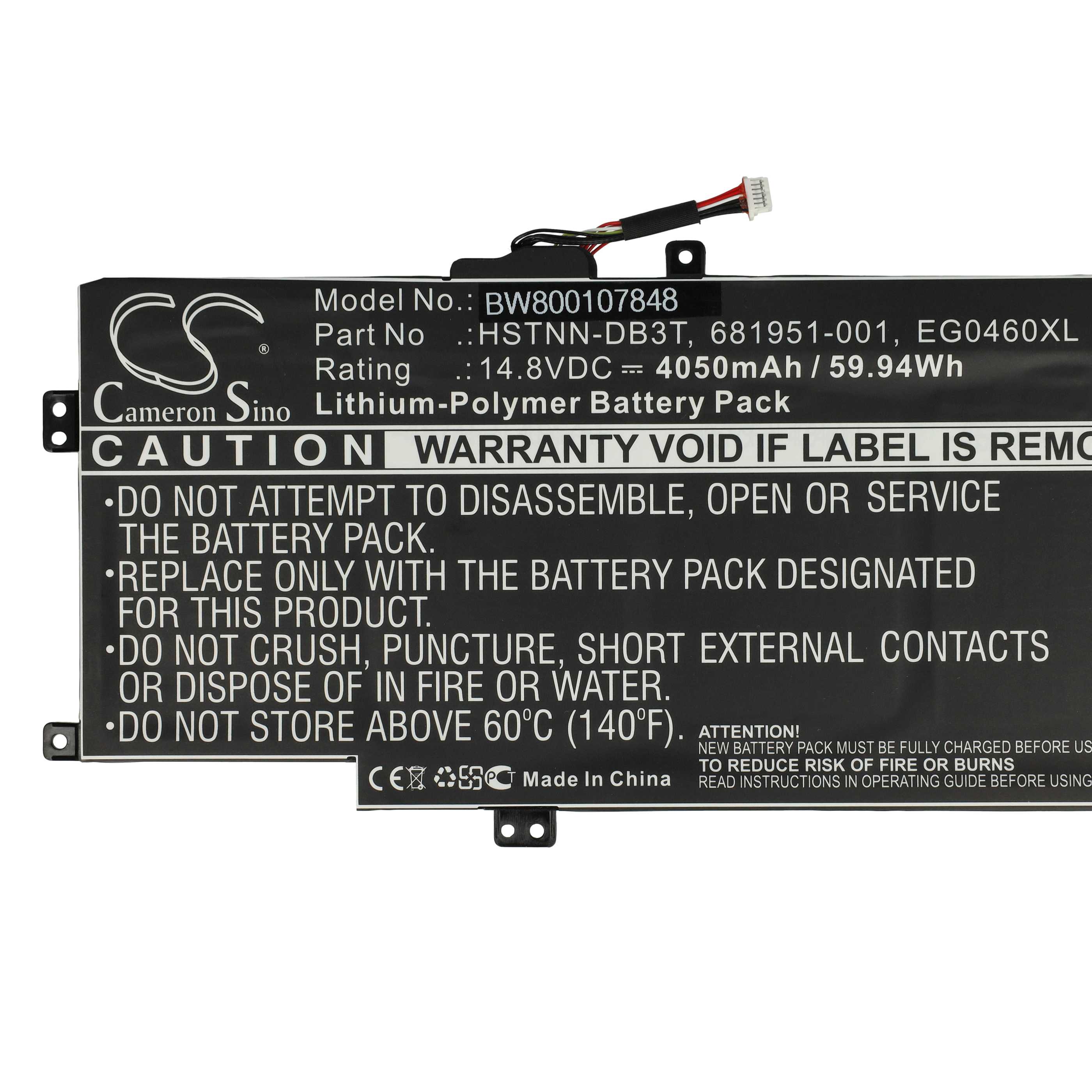 Batterie remplace HP 681881-171, 681881-271 pour ordinateur portable - 4050mAh 14,8V Li-polymère, noir