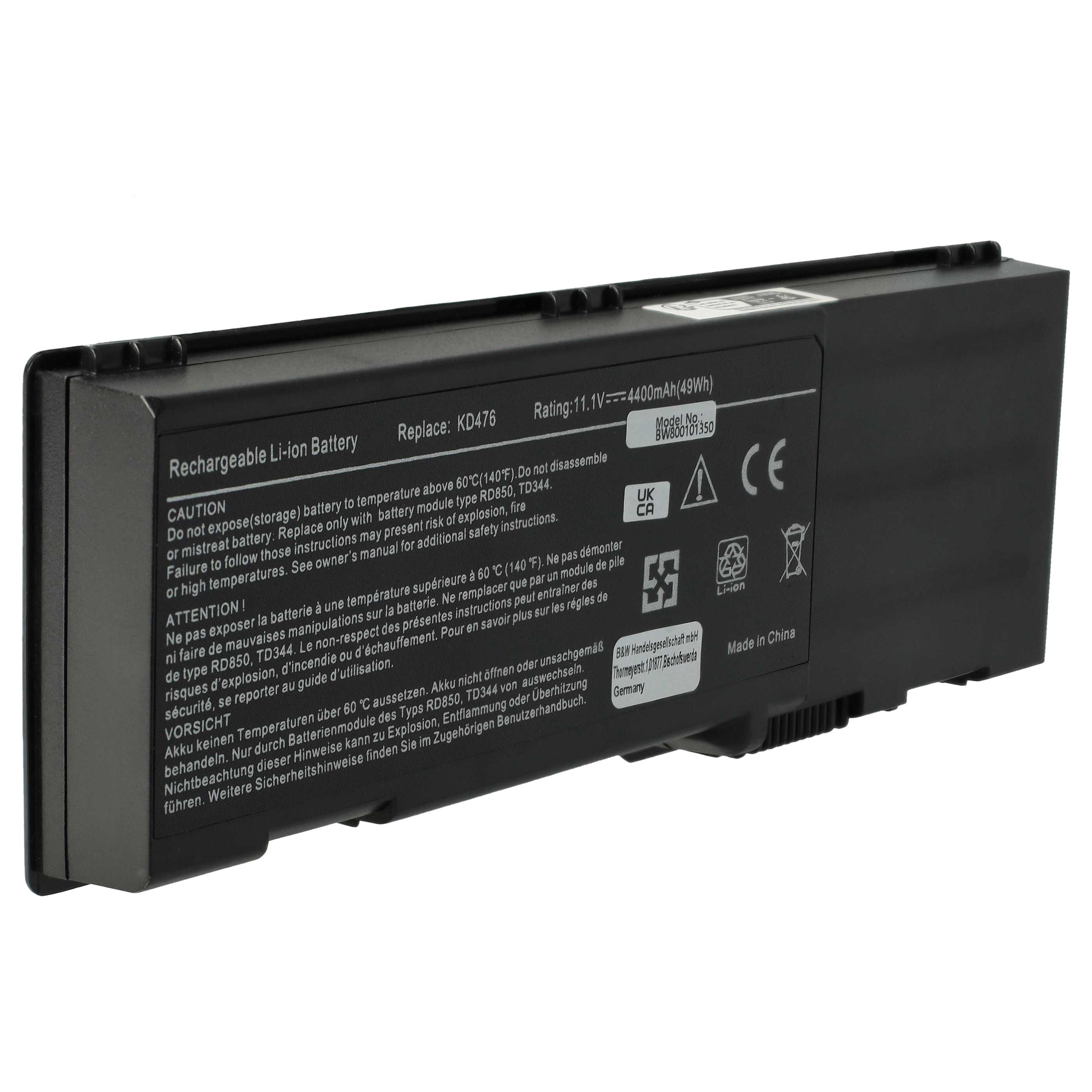 Batterie remplace Dell 0D5453, 0C5454, 0CR174, 0C5449 pour ordinateur portable - 4400mAh 11,1V Li-ion, noir