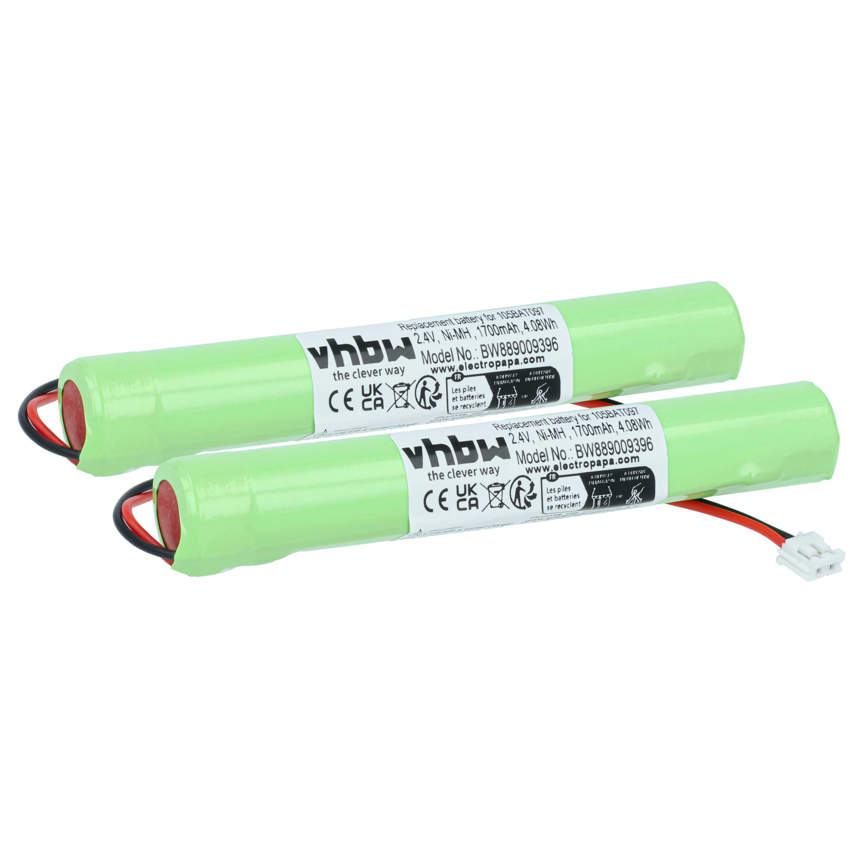 Emergency Light 2x Battery replaces Kaufel 105BAT091 (Ni-Cd), 105BAT097 - 1700 mAh 2.4 V NiMH + cable