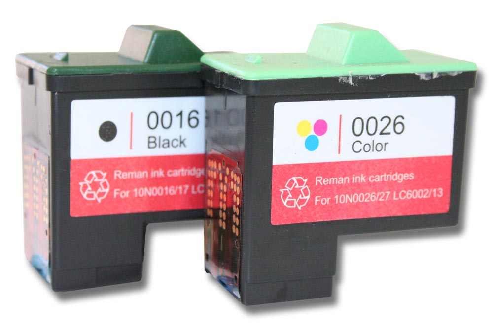 Set de 2x cartuchos de tinta reemplaza Lexmark 10N0026, 10N0016 para impresora - B/C/M/Y regenerada 27 ml