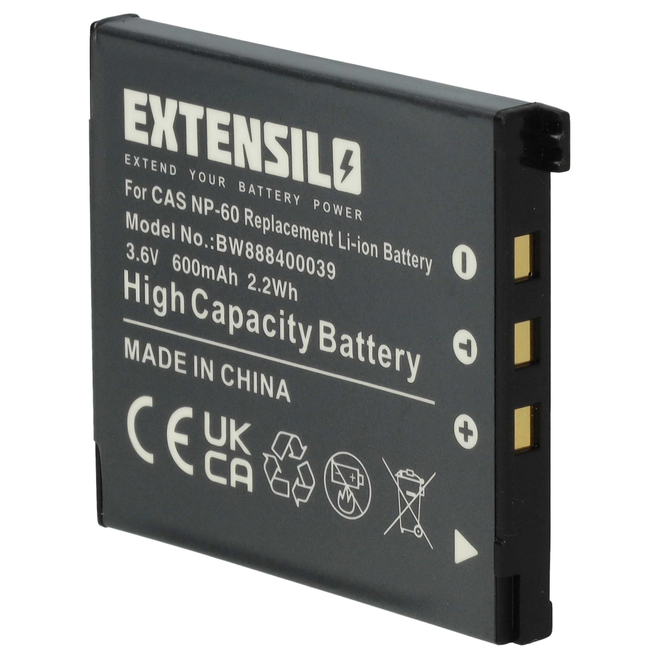 Battery replaces Casio NP-60 - 600mAh, 3.7V, Li-Ion