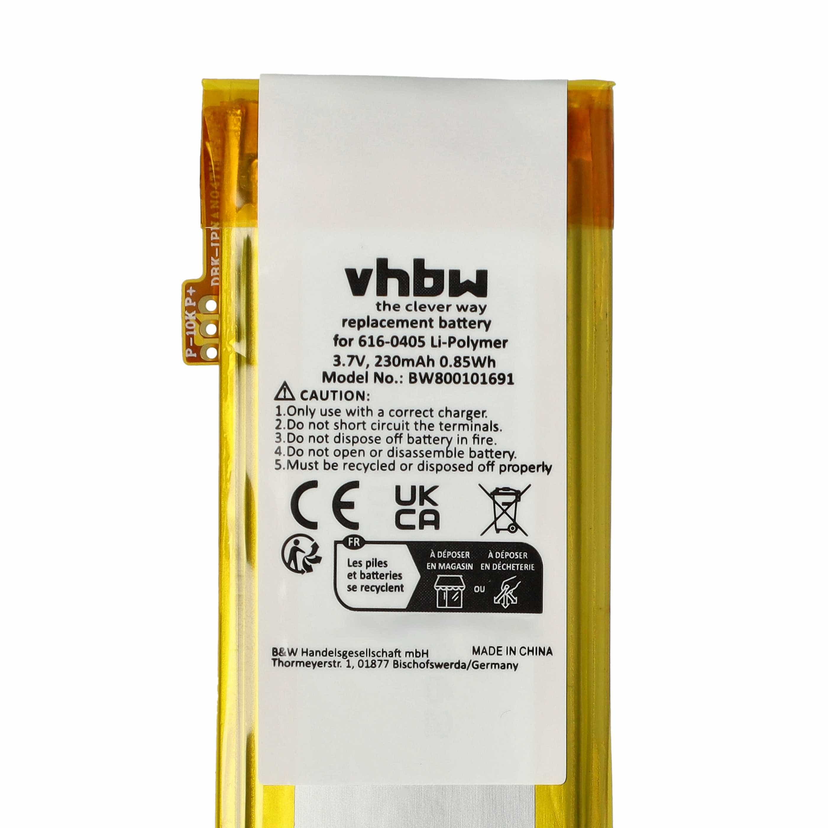 MP3-Player-Akku als Ersatz für Apple P11G73-01-S01, 616-0407, 616-0405 für Apple - 230mAh 3,7V Li-Polymer