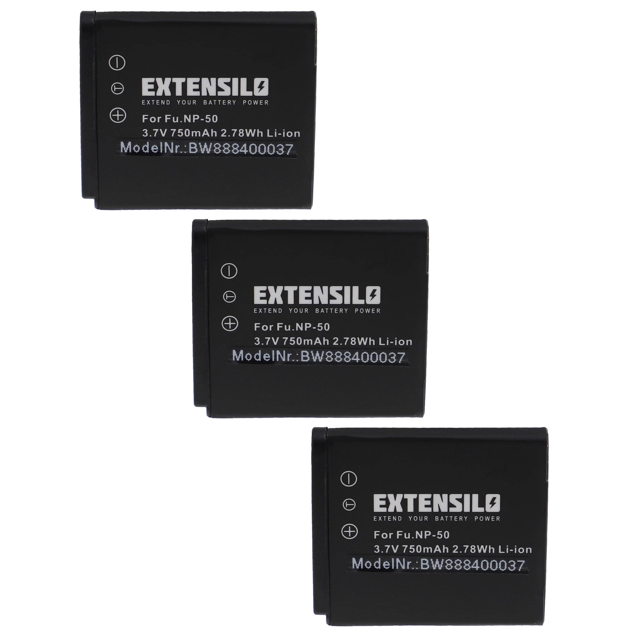 3x Battery replaces Fuji Fujifilm NP-50 - 750mAh, 3.7V, Li-Ion