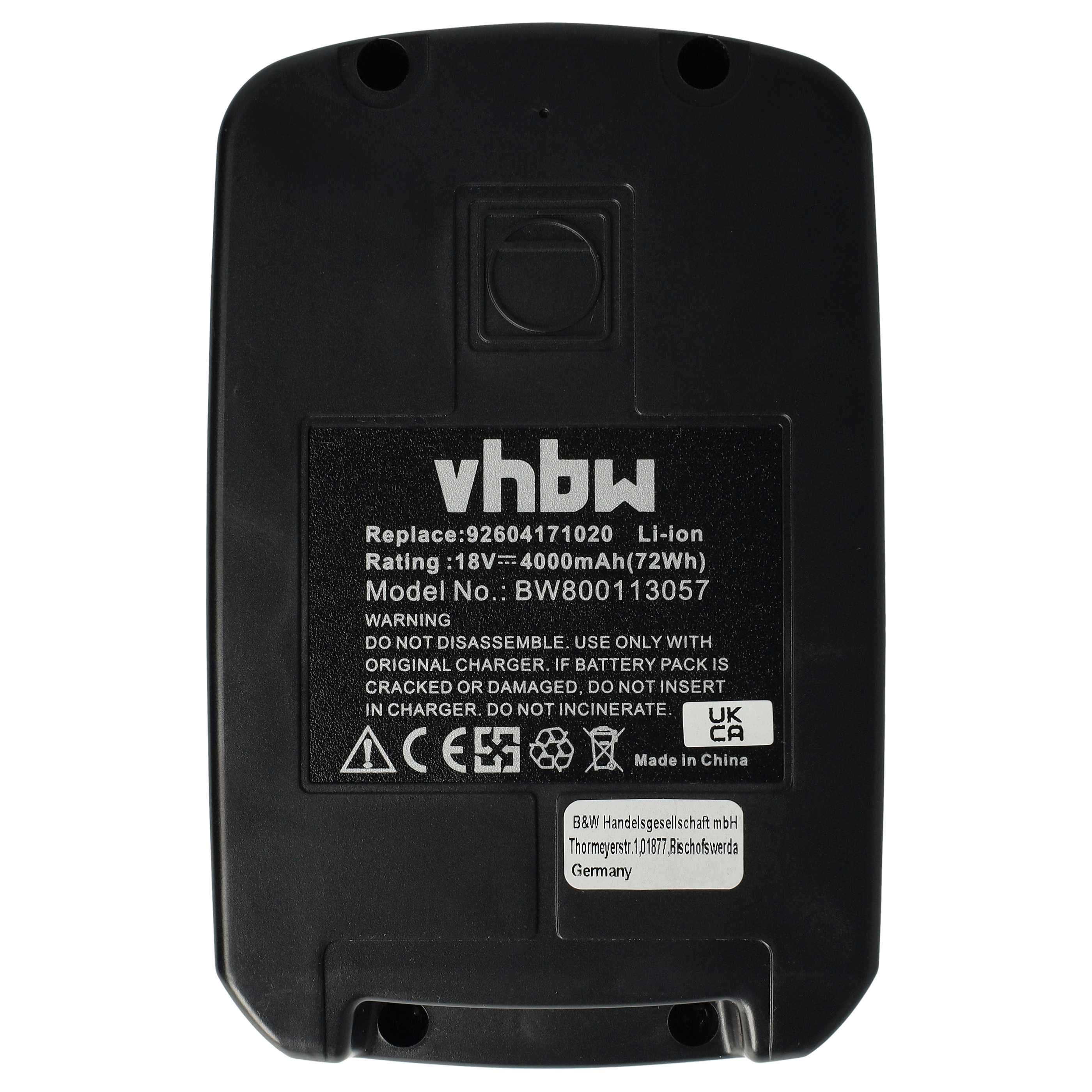 Battery replaces Fein 92604173020, 92604165020, 92604171020 Electric Power Tool - 4000 mAh, 18 V, Li-Ion