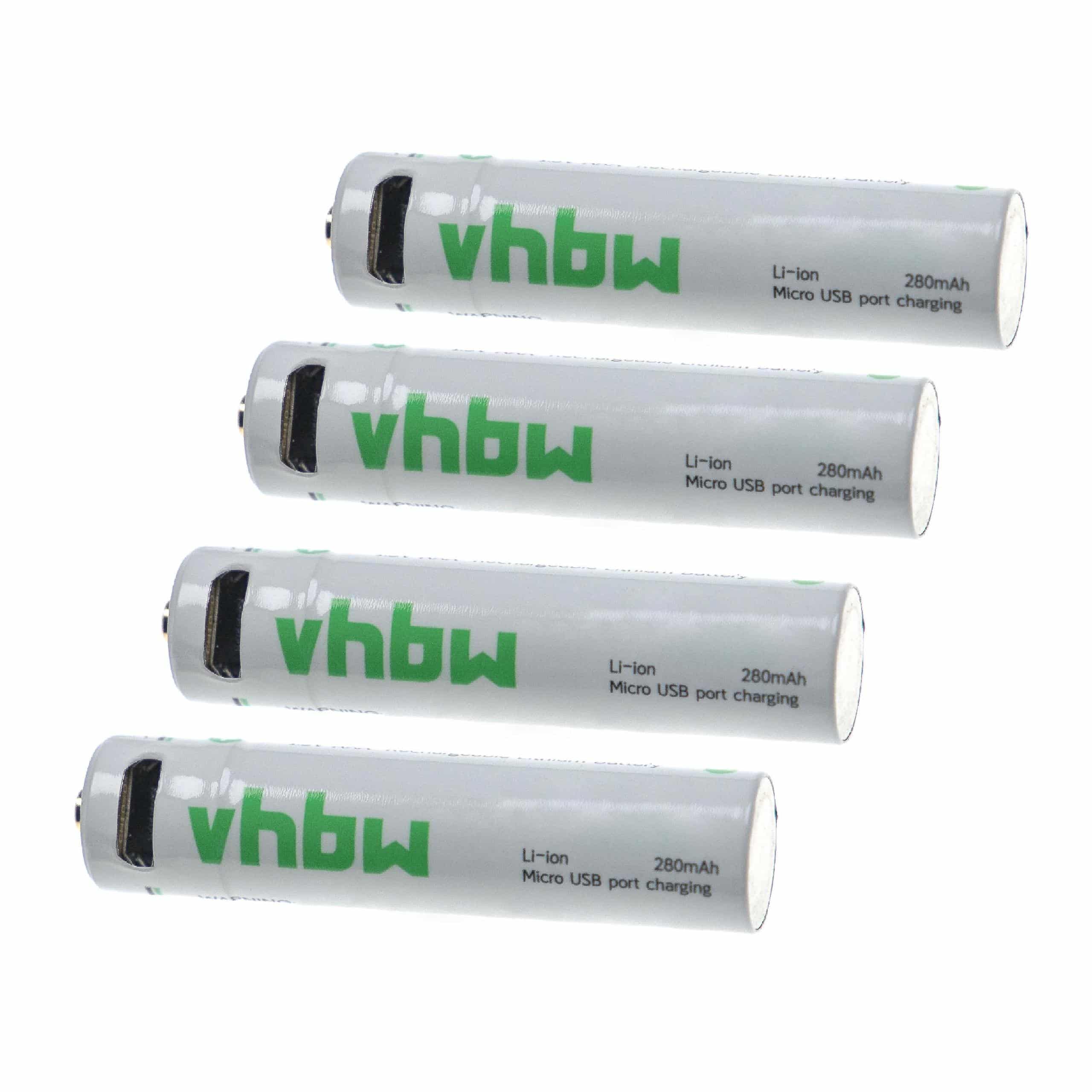 AAA Micro Replacement Battery (4 Units) - 280 mAh 1.5 V Li-Ion + Micro-USB Connection