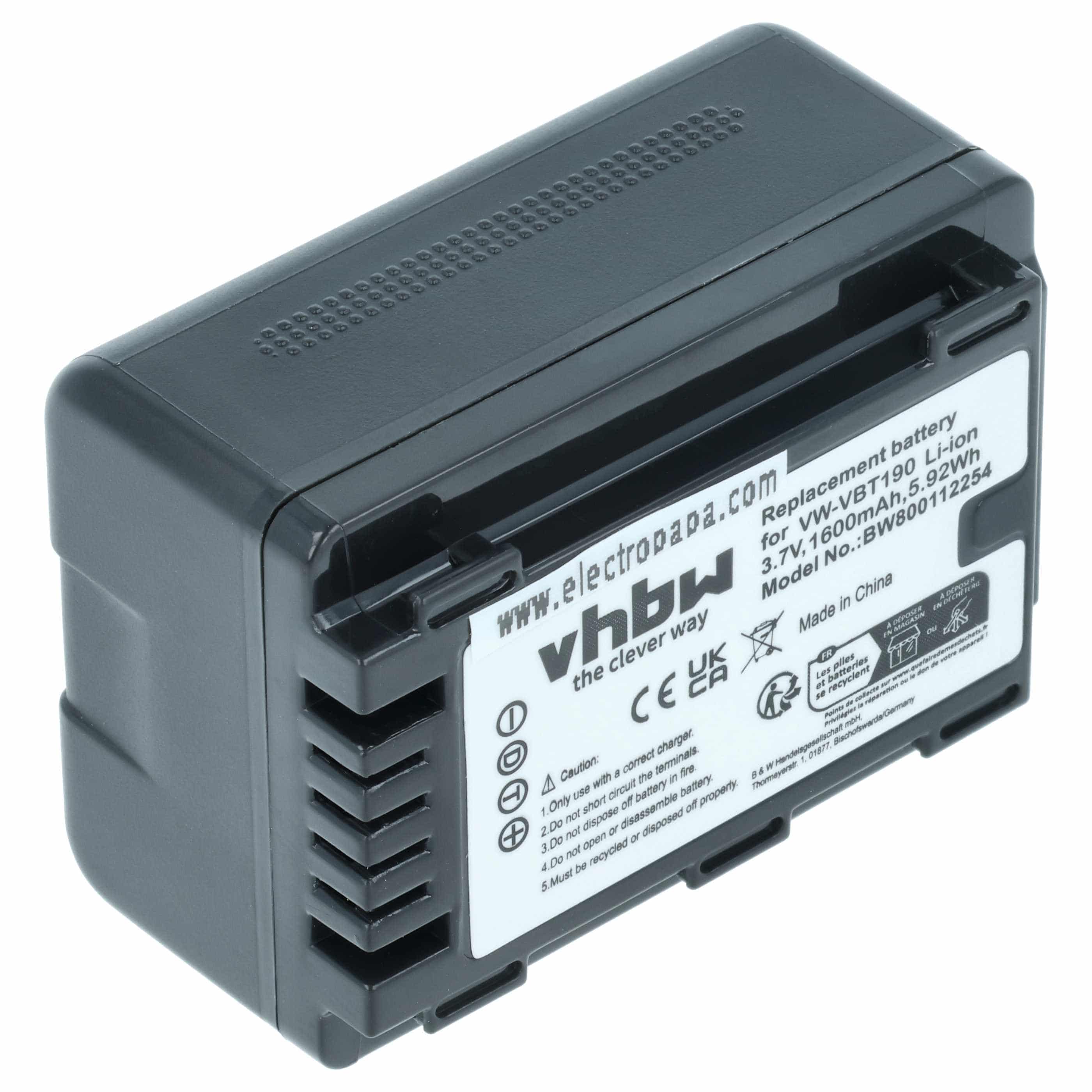 Videocamera Battery replaces Panasonic VW-VBT190 - 1600 mAh 3.6 V Li-Ion