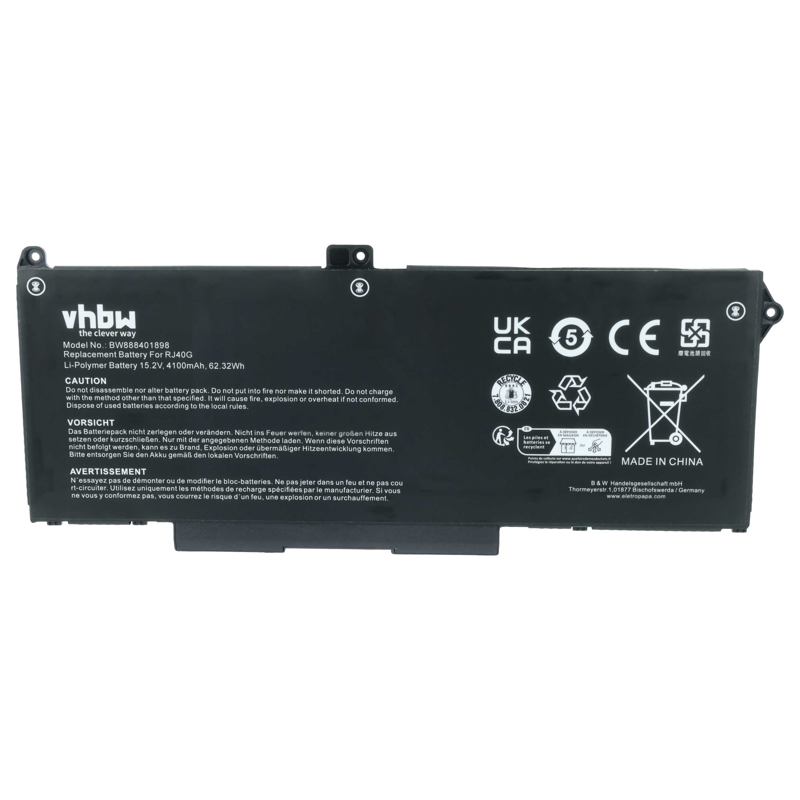 Akumulator do laptopa zamiennik Dell RJ40G, 075X16 - 4100 mAh 15,2 V LiPo, czarny
