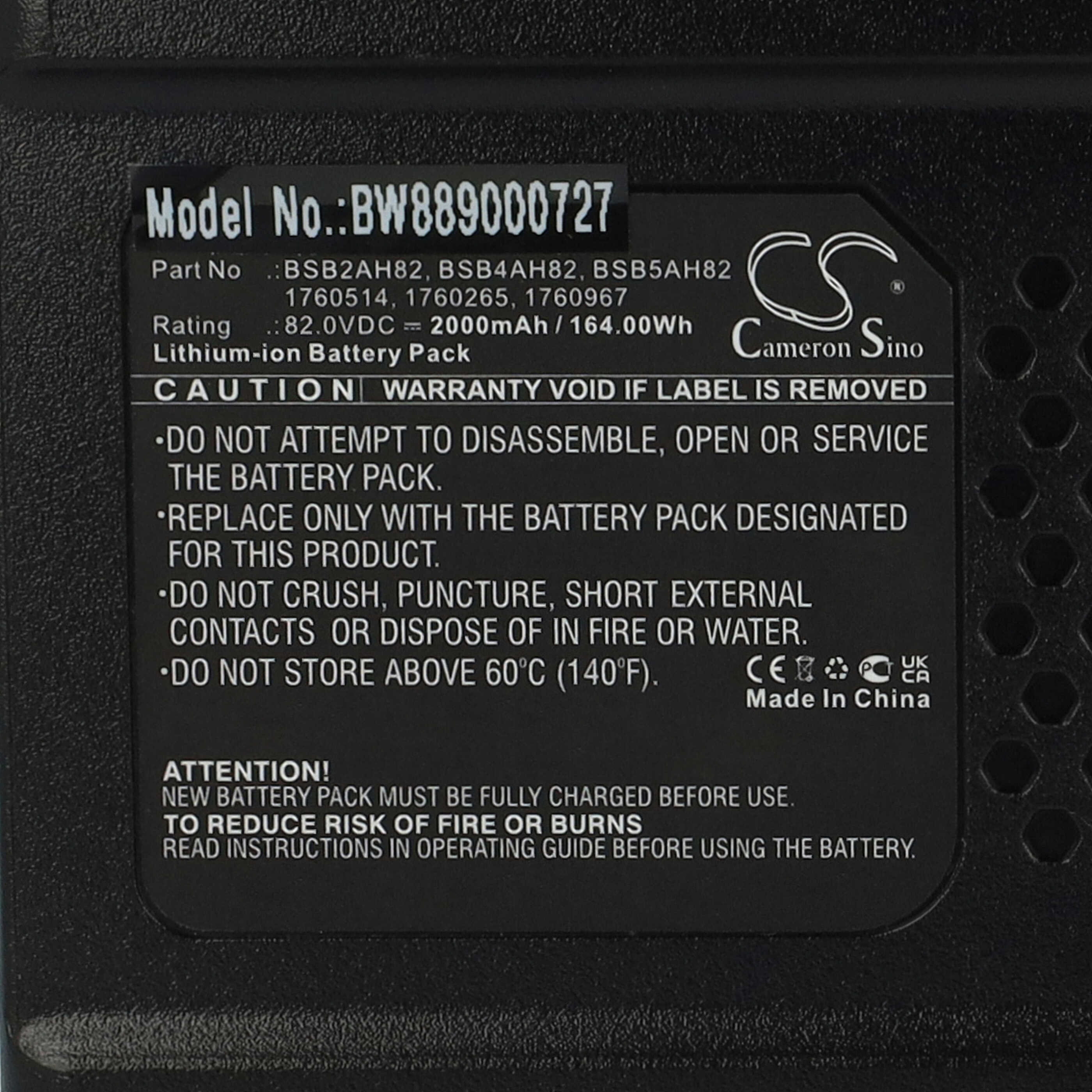 Lawnmower Battery Replacement for Briggs & Stratton 1760265, 1760514, 1760967 - 2Ah 82V Li-Ion, black
