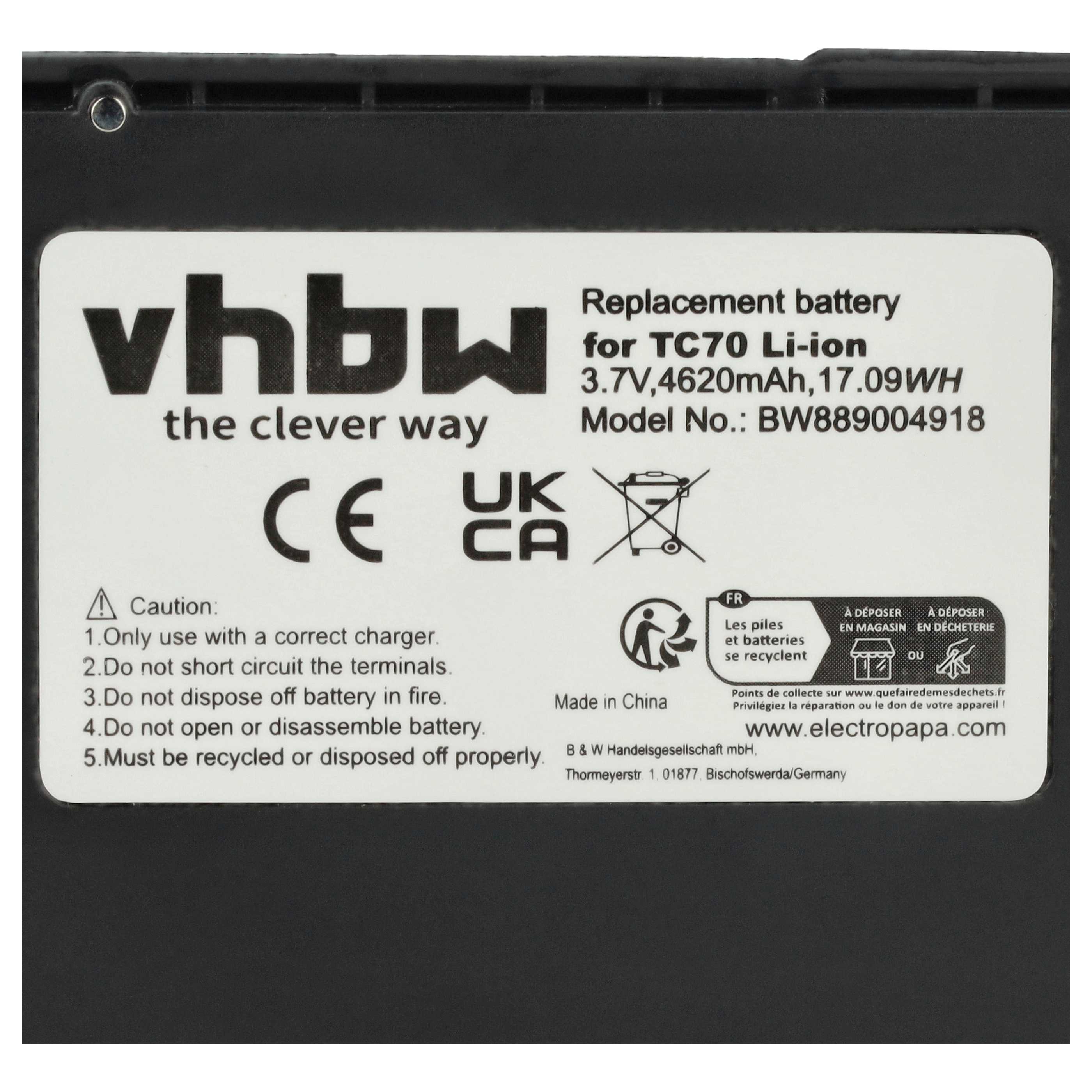 2x Batería reemplaza Motorola 82-171249-01 para escáner código de barras (4620 mAh, 3,7 V, Li-Ion)