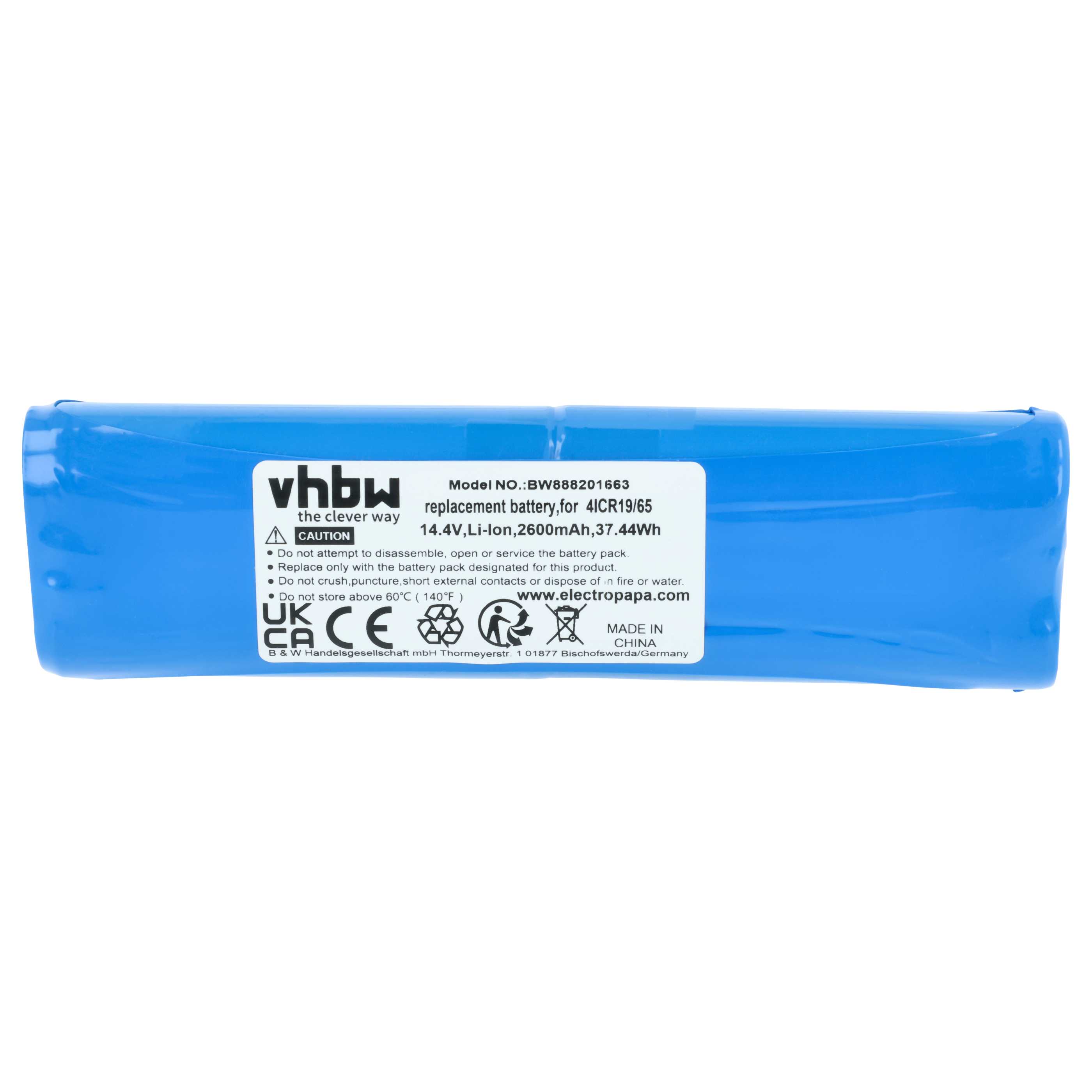 Battery replaces Bissell 4ICR19/65, 1607381 for Philips etc. 2600mAh, 14.4V, Li-Ion
