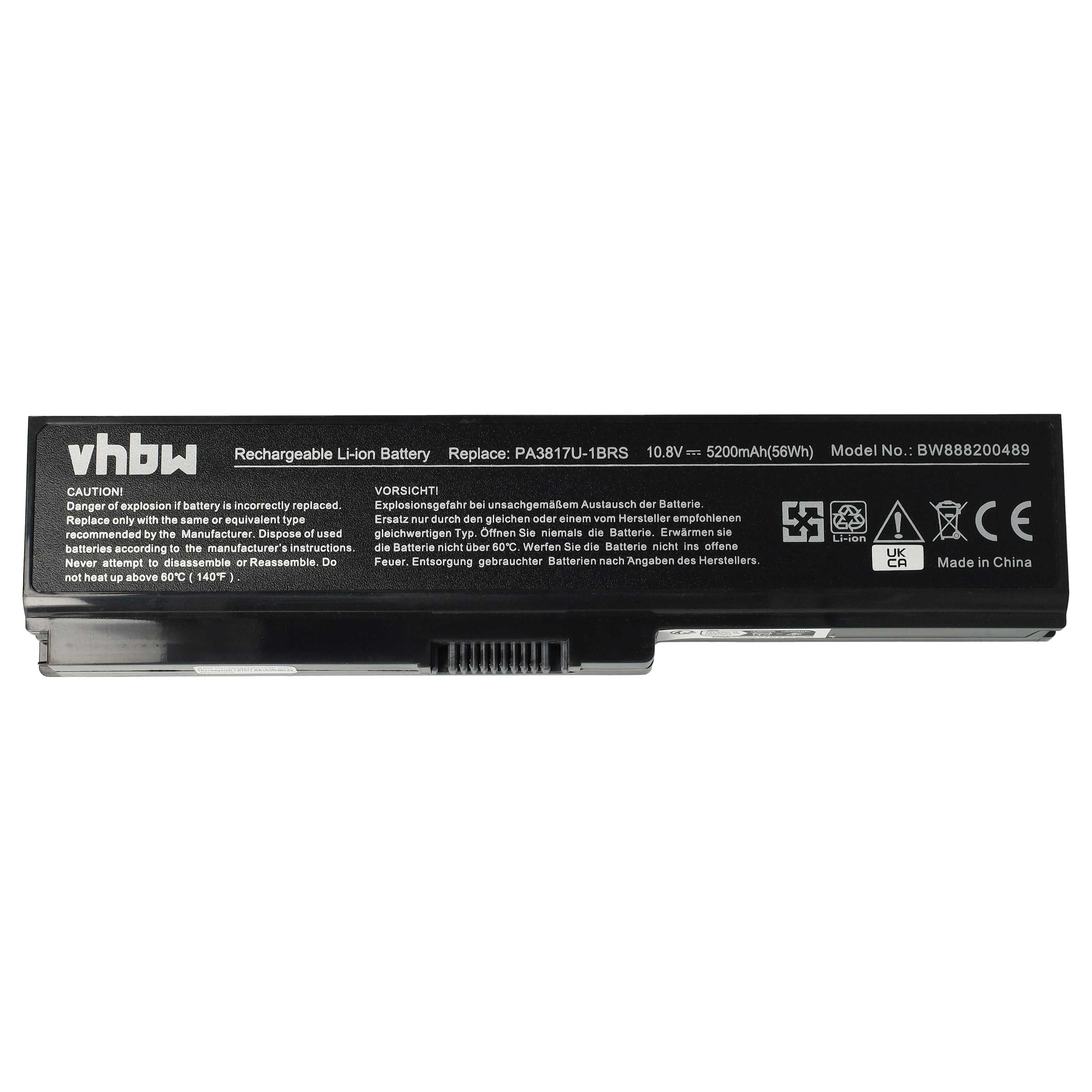 Batterie remplace Toshiba PA3817U-1BAS pour ordinateur portable - 5200mAh 10,8V Li-polymère, noir