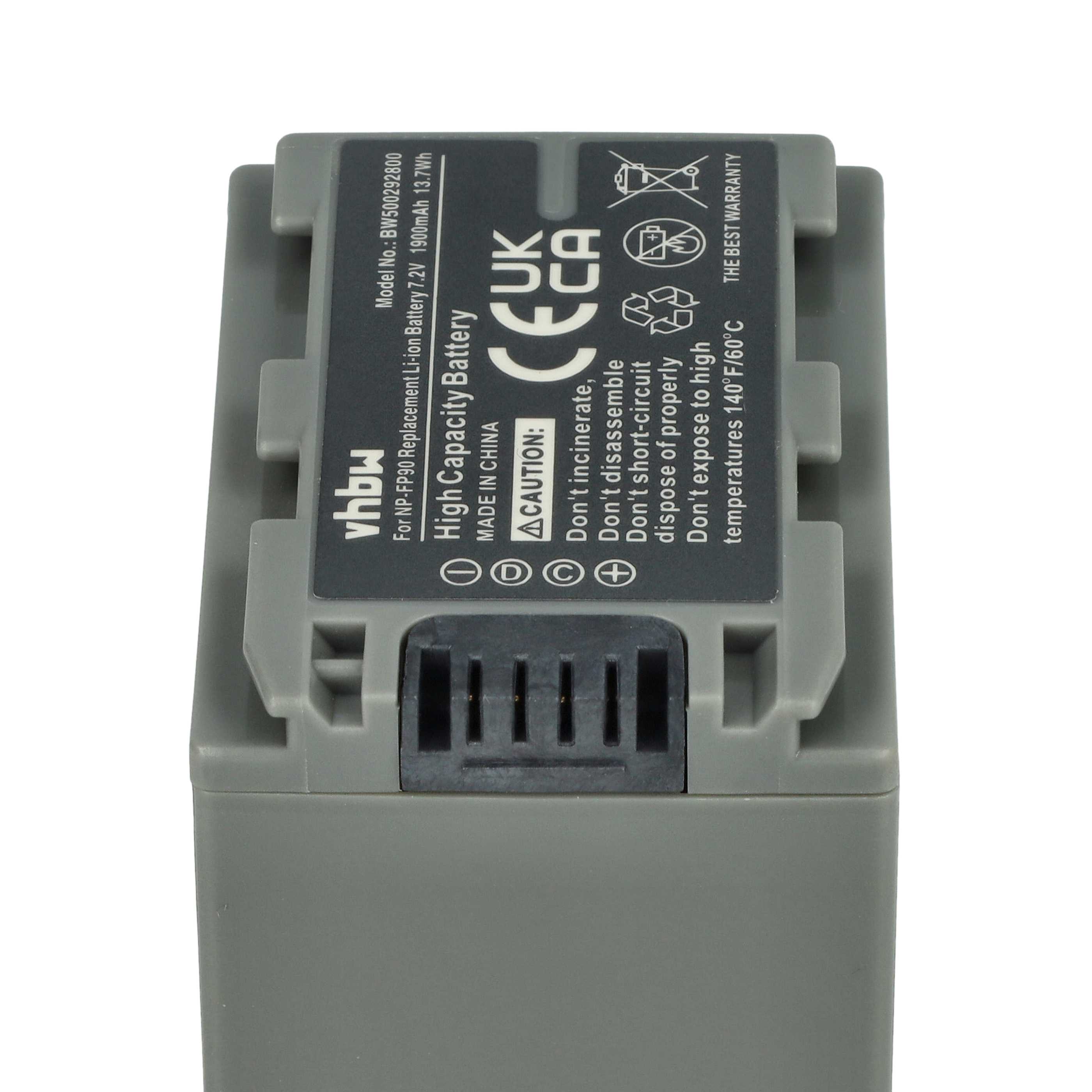 Videocamera 2x Battery replaces Sony NP-FP60, NP-FP51, NP-FP50, NP-FP30, NP-FP70 - 1900 mAh 7.2 V Li-Ion
