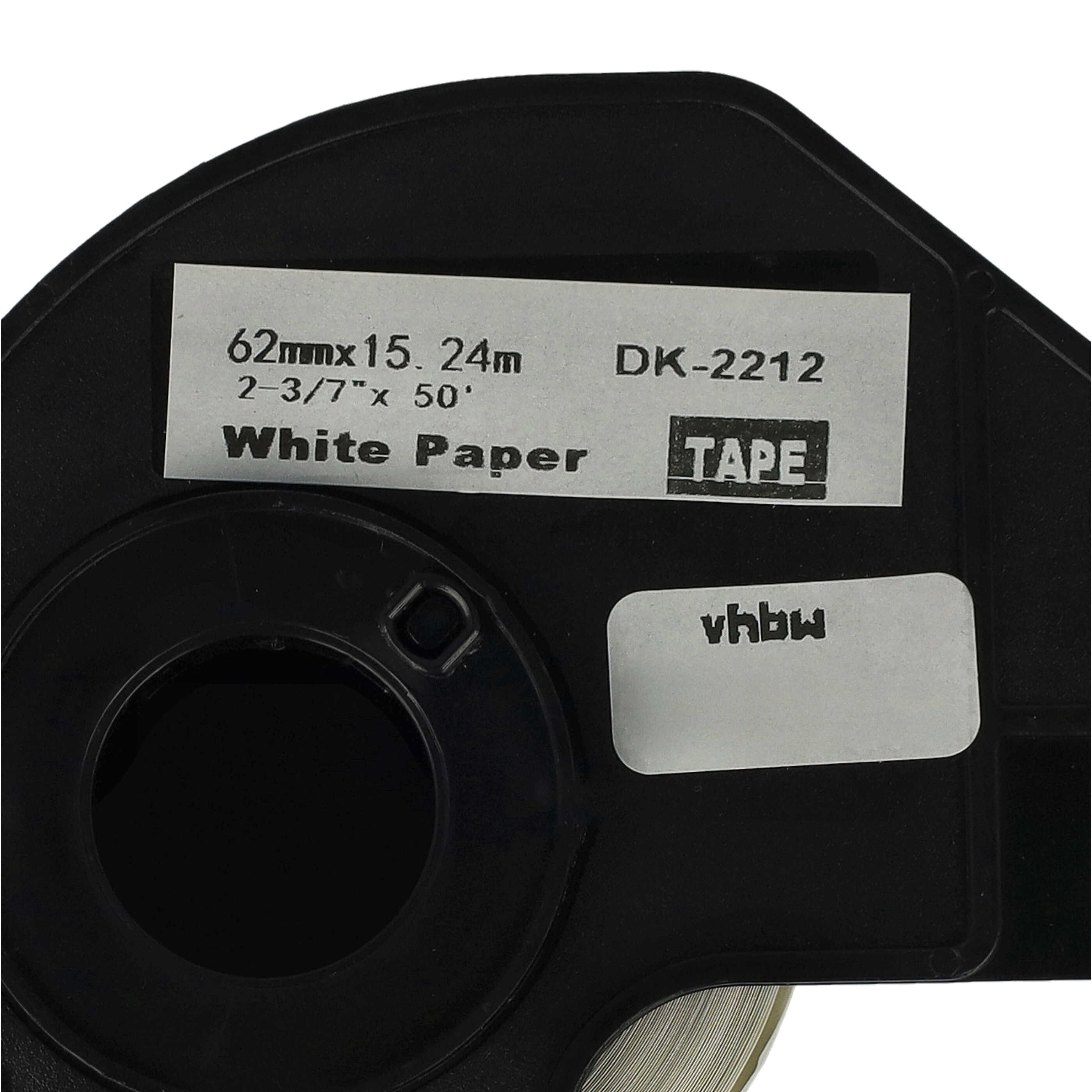 2x Étiquettes remplacent Brother DK-22212 pour imprimante étiqueteuse - 62mm x 15,24m + support