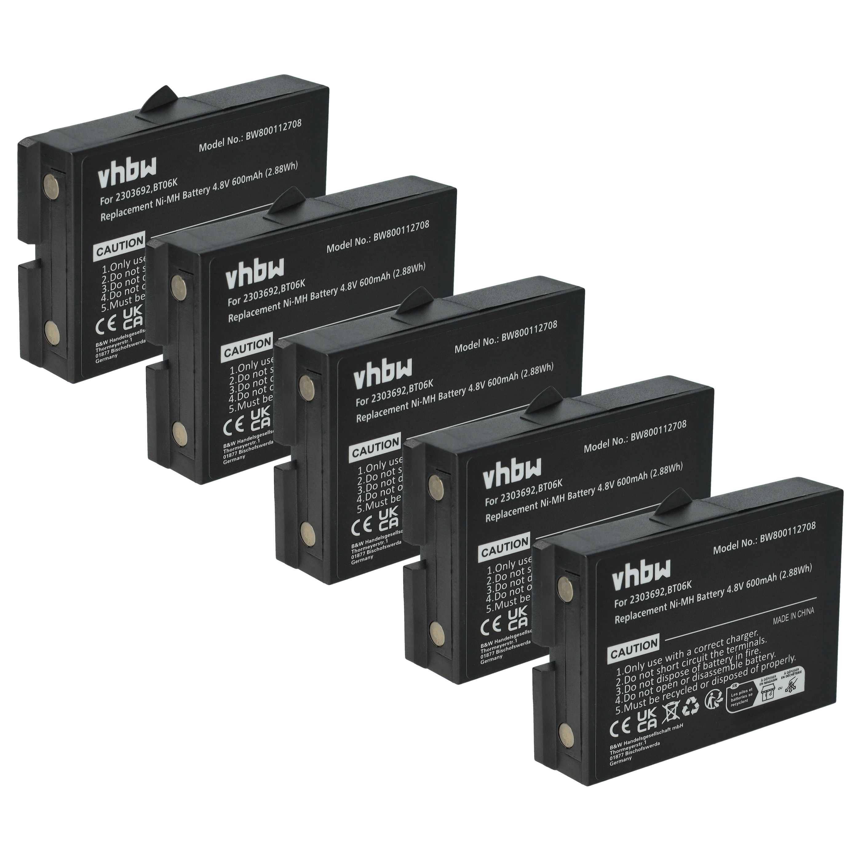 Batería (5 ud) reemplaza Danfoss 2303692, BT06K sistema control - 600mAh 4,8V NiMH