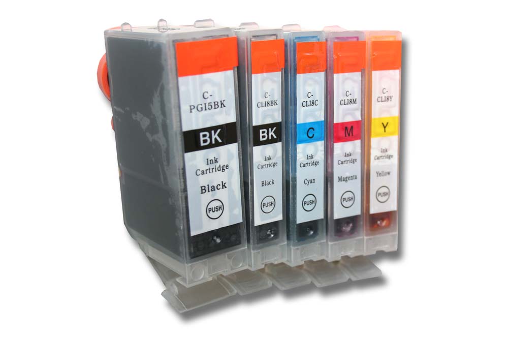 Set de 5x cartuchos de tinta reemplaza Canon CLI-8BK para impresora - B/C/M/Y + photo black 92 ml + chip
