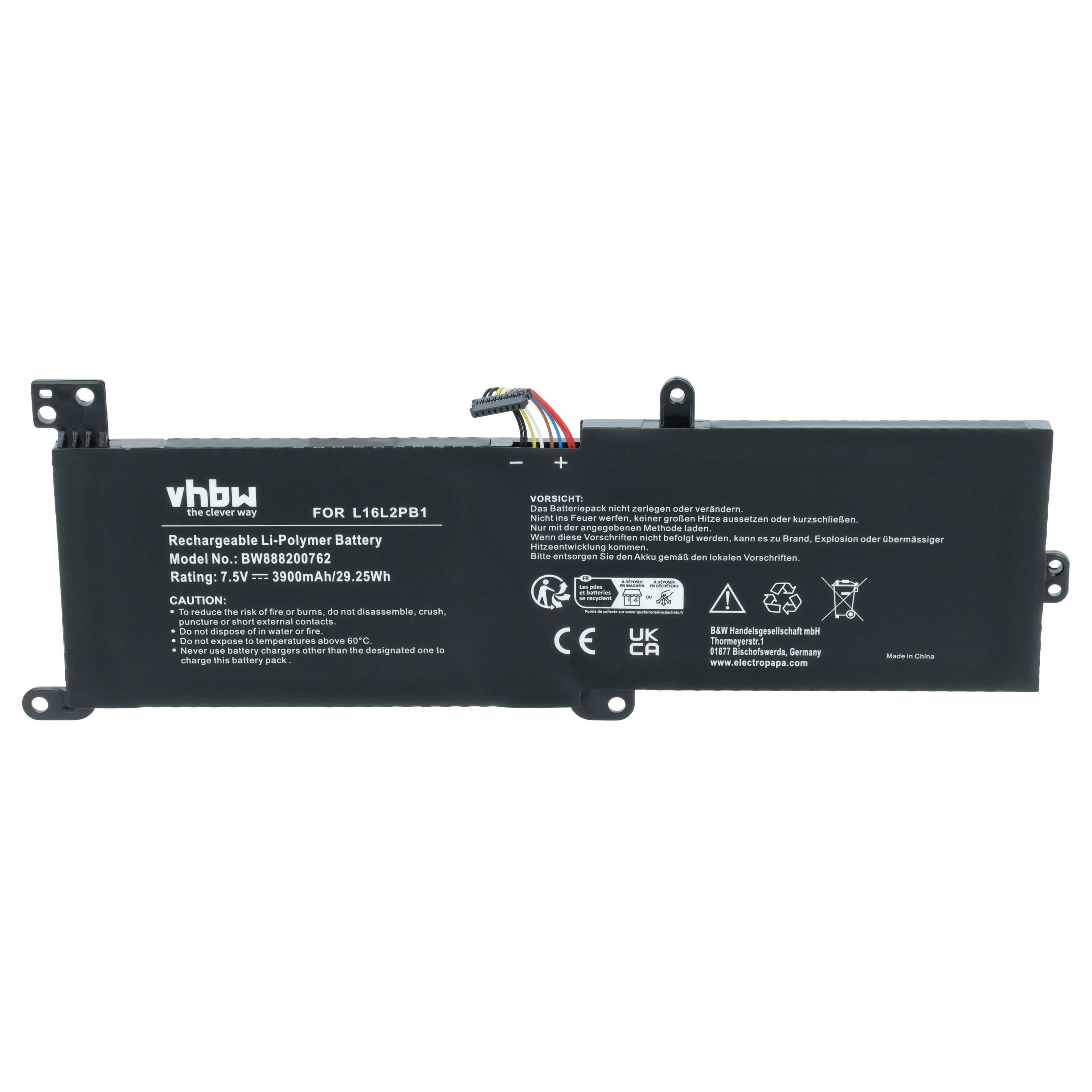 Akumulator do laptopa zamiennik Lenovo L16C2PB2, L16L2PB1, L16L2PB2, L16L2PB3 - 3900 mAh 7,5 V LiPo, czarny