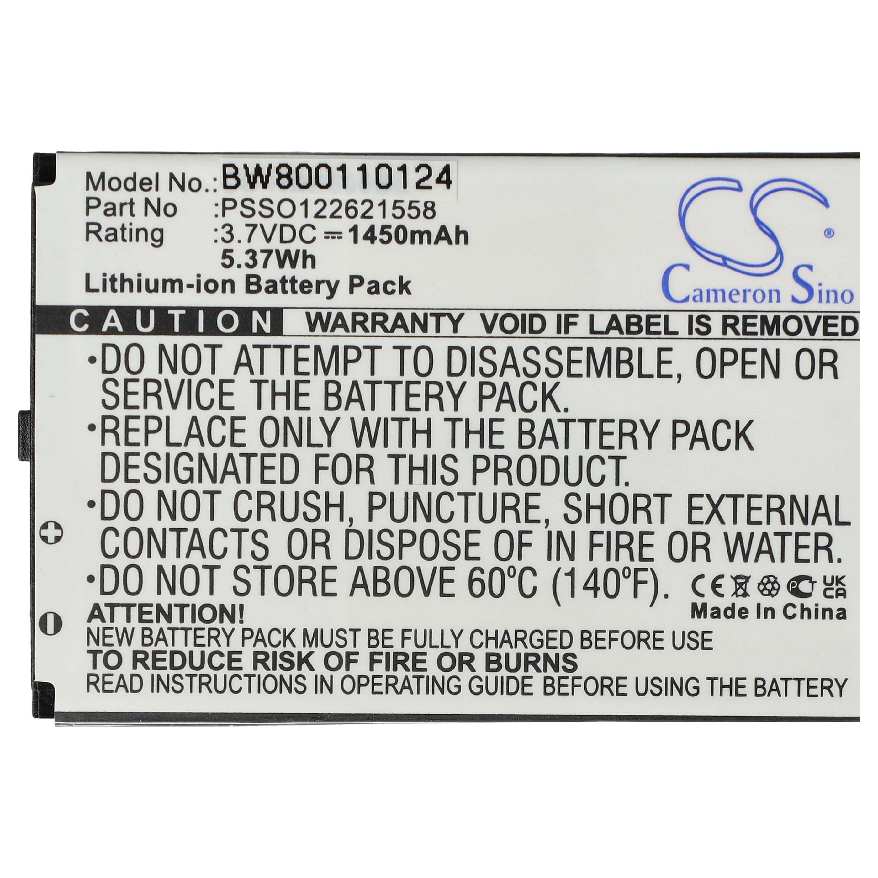 2x Batería reemplaza PSSO122621558 para escáner código de barras (1450 mAh, 3,7 V, Li-Ion)