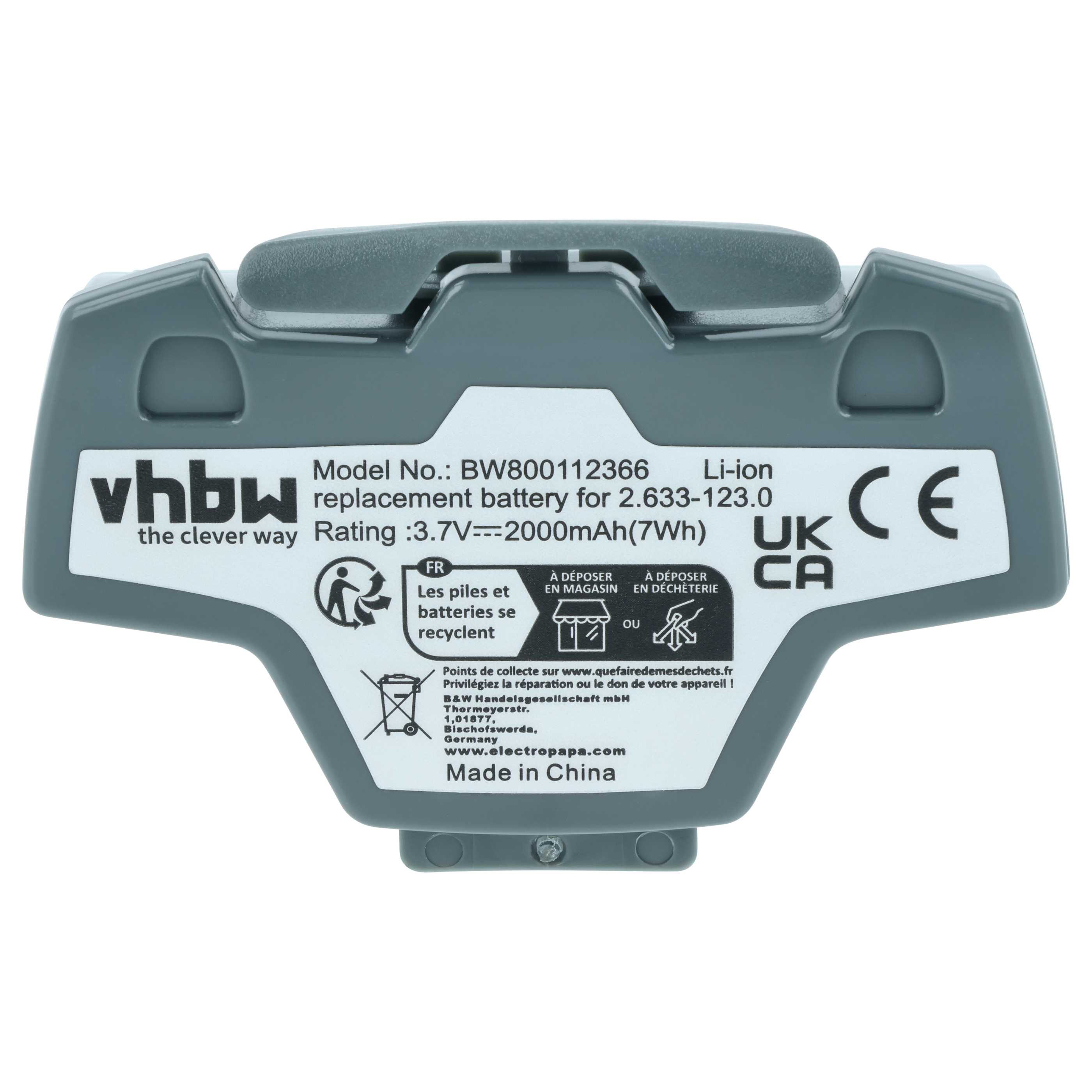 Battery replaces Kärcher 4.633-083.0, 2.633-123.0, 9.013-675.0 for Kärcher 2000mAh, 3.7V, Li-Ion