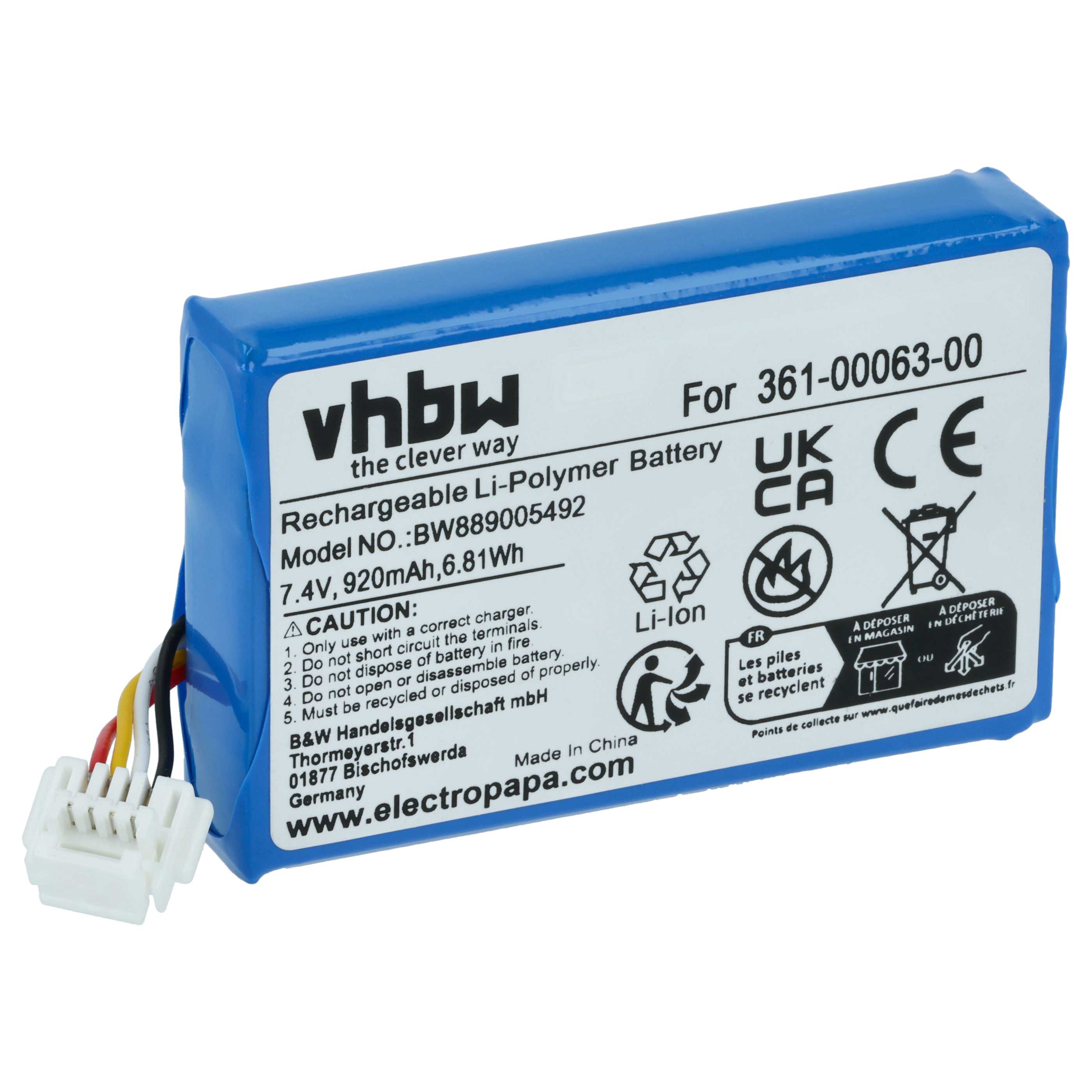 GPS Navigation-Akku als Ersatz für Garmin 361-00063-00 - 920mAh 7,4V Li-Polymer